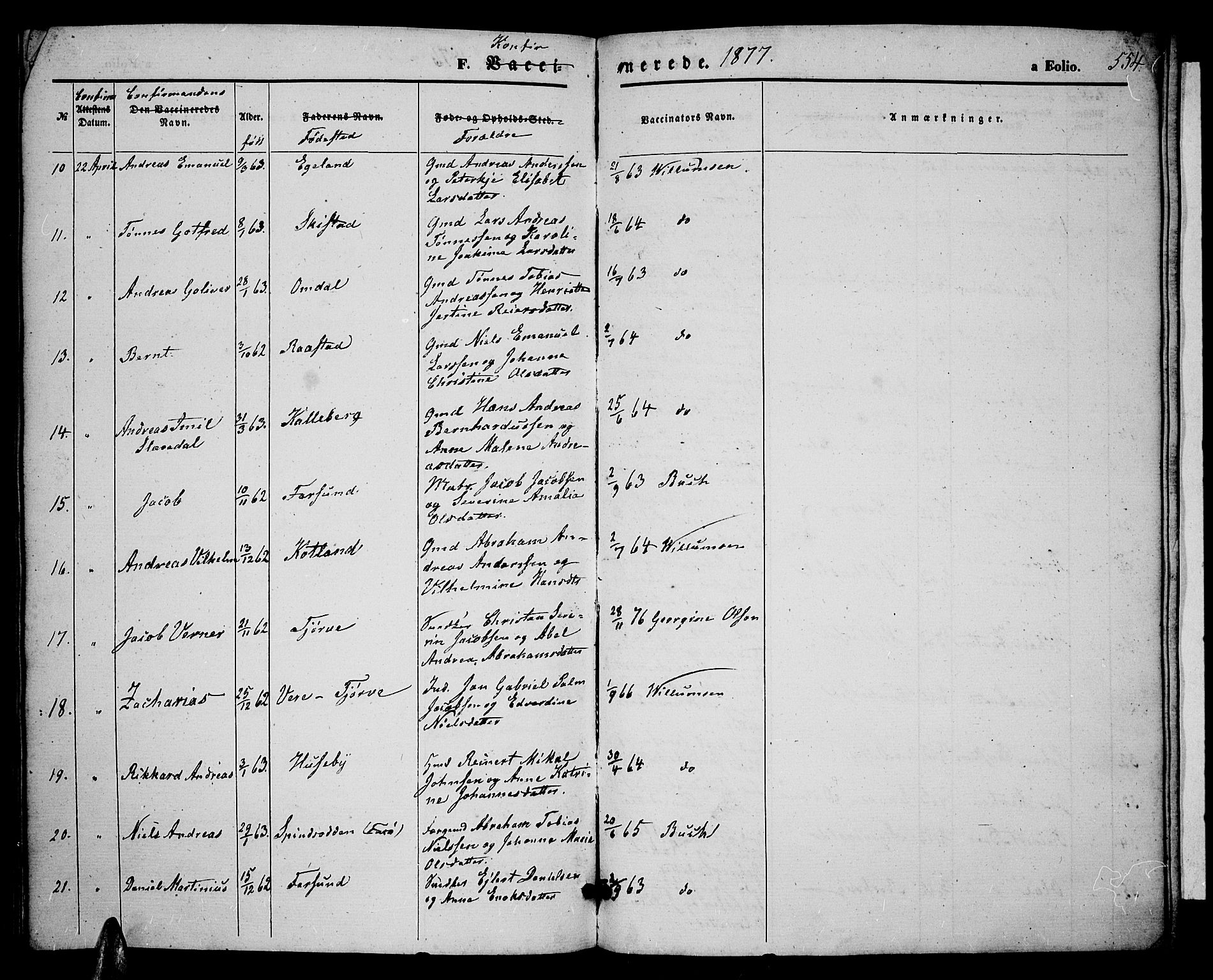 Lista sokneprestkontor, SAK/1111-0027/F/Fb/L0003: Parish register (copy) no. B 3, 1862-1877, p. 554