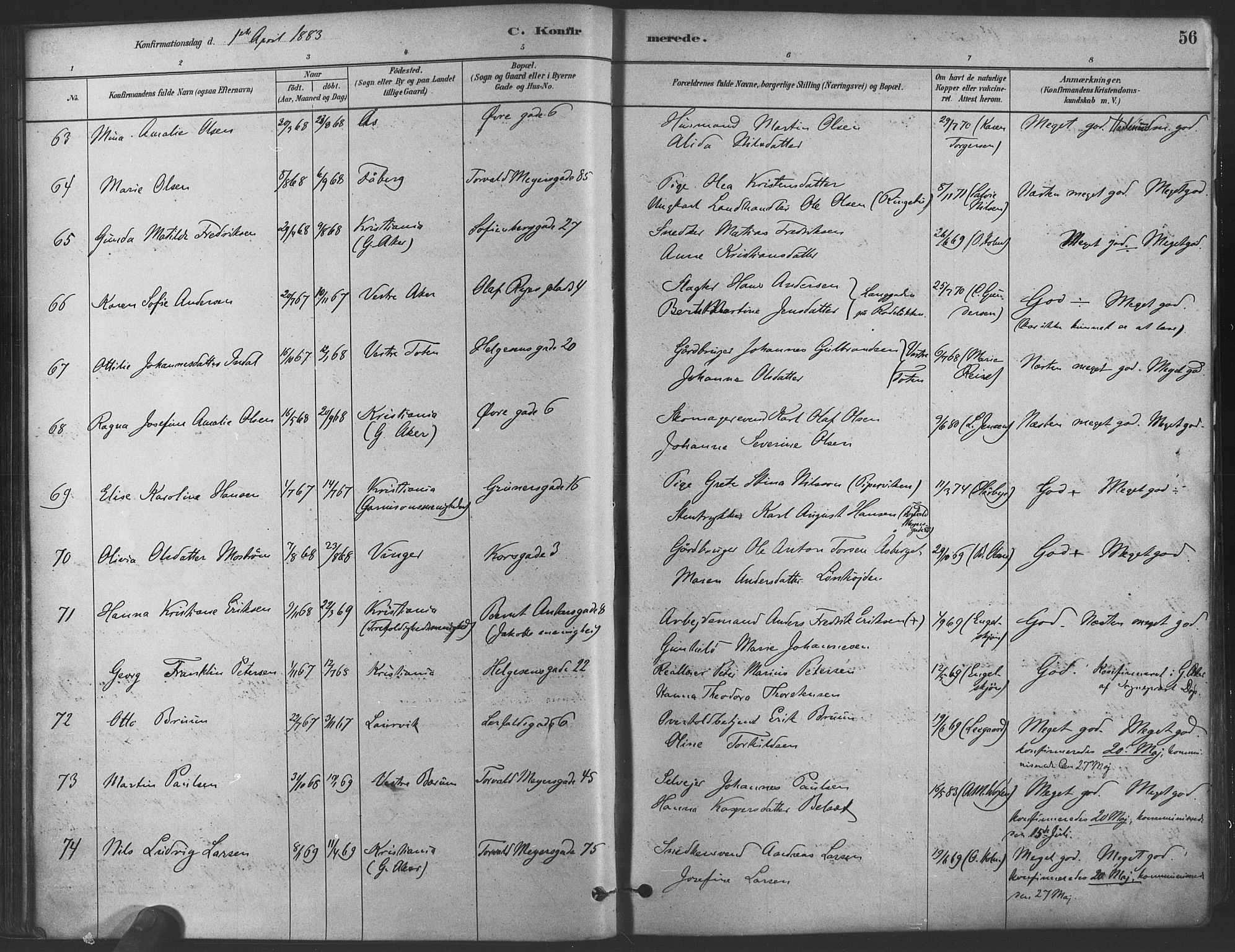 Paulus prestekontor Kirkebøker, AV/SAO-A-10871/F/Fa/L0004: Parish register (official) no. 4, 1879-1891, p. 56