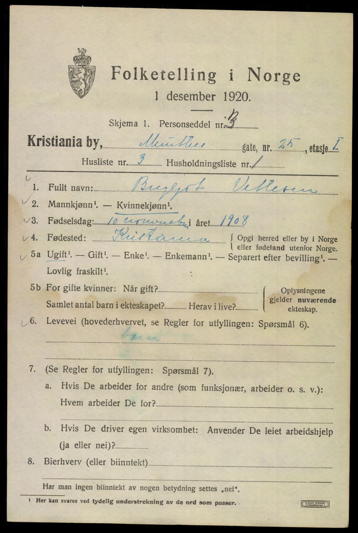 SAO, 1920 census for Kristiania, 1920, p. 405259