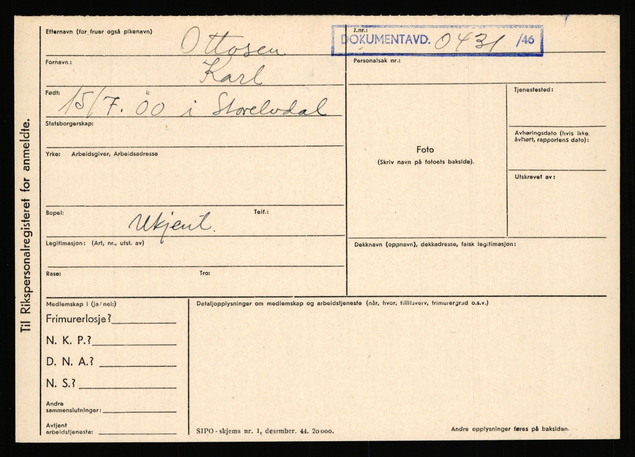 Statspolitiet - Hovedkontoret / Osloavdelingen, AV/RA-S-1329/C/Ca/L0012: Oanæs - Quistgaard	, 1943-1945, p. 2801