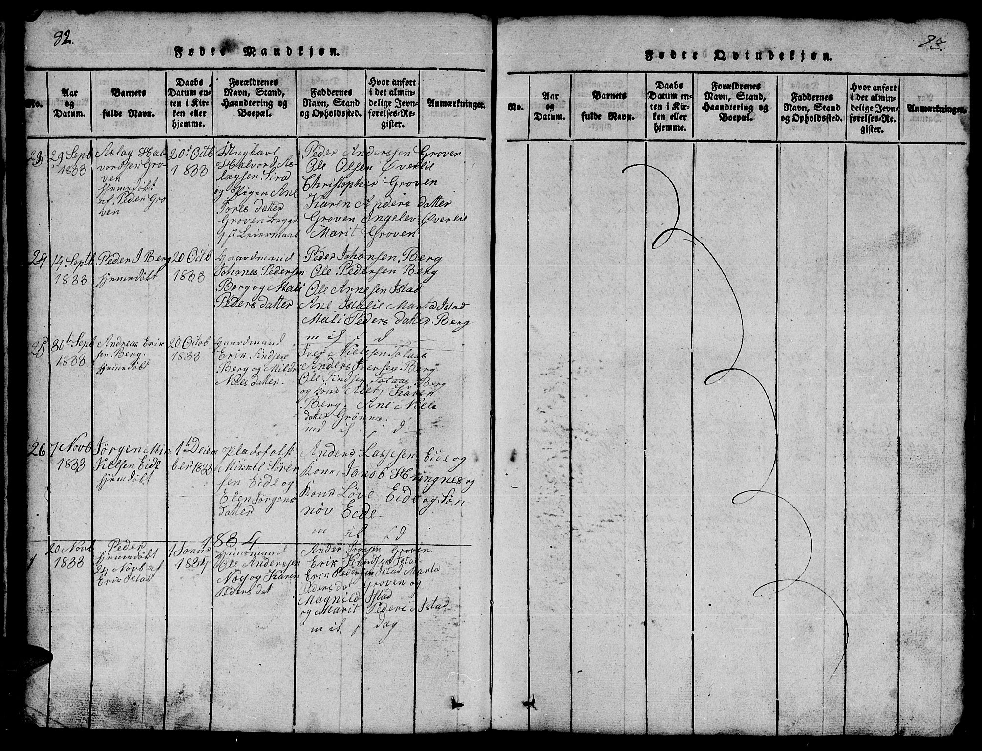 Ministerialprotokoller, klokkerbøker og fødselsregistre - Møre og Romsdal, SAT/A-1454/557/L0683: Parish register (copy) no. 557C01, 1818-1862, p. 82-83