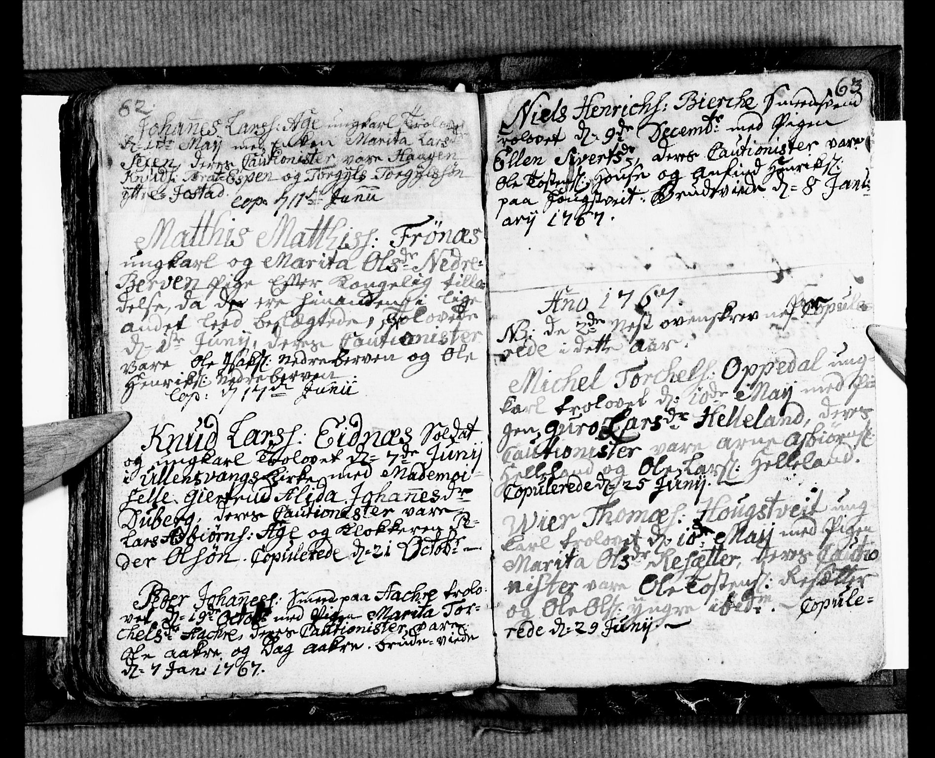 Ullensvang sokneprestembete, SAB/A-78701/H/Hab: Parish register (copy) no. B 2, 1766-1768, p. 62-63