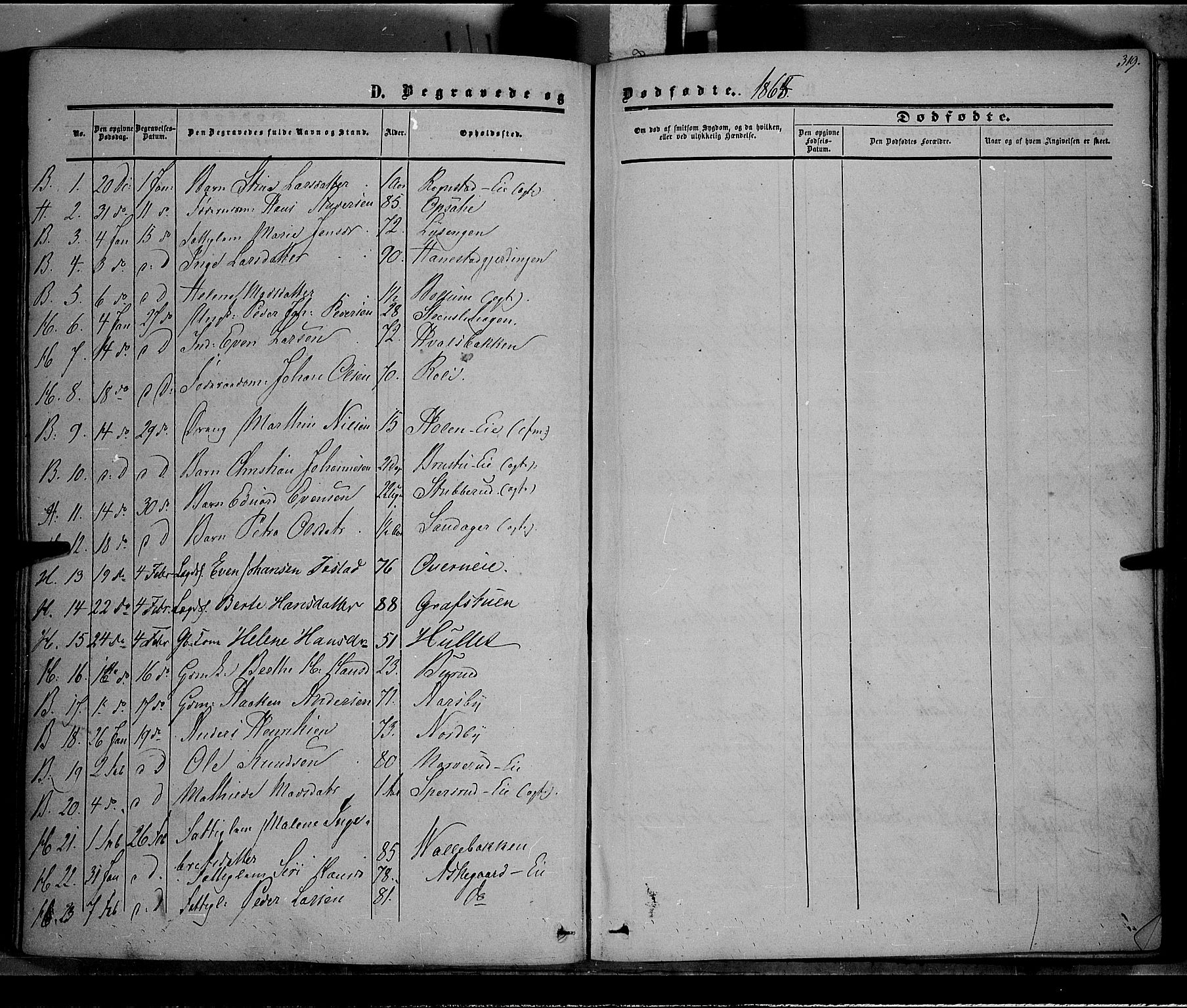 Østre Toten prestekontor, SAH/PREST-104/H/Ha/Haa/L0004: Parish register (official) no. 4, 1857-1865, p. 319