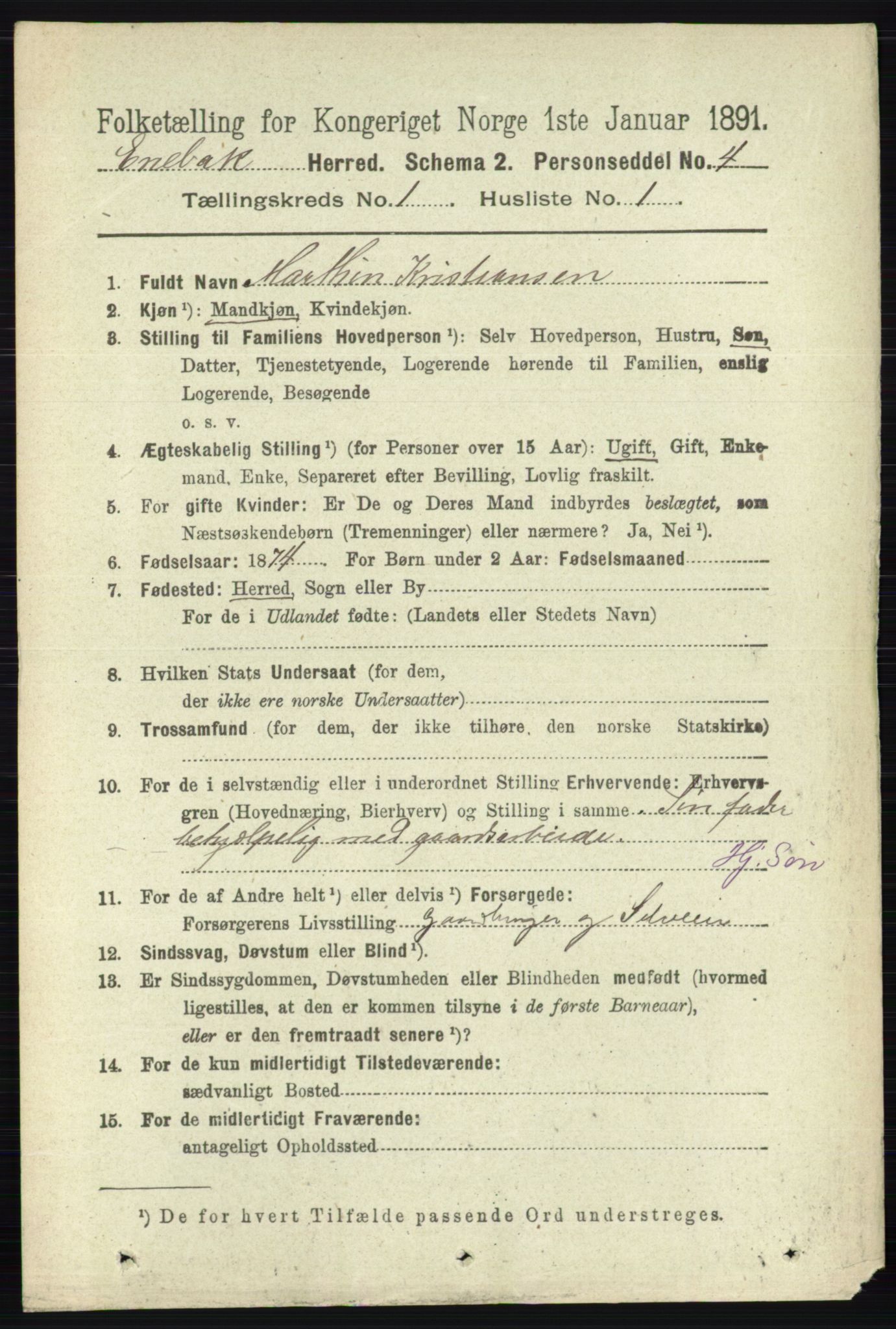 RA, 1891 census for 0229 Enebakk, 1891, p. 140