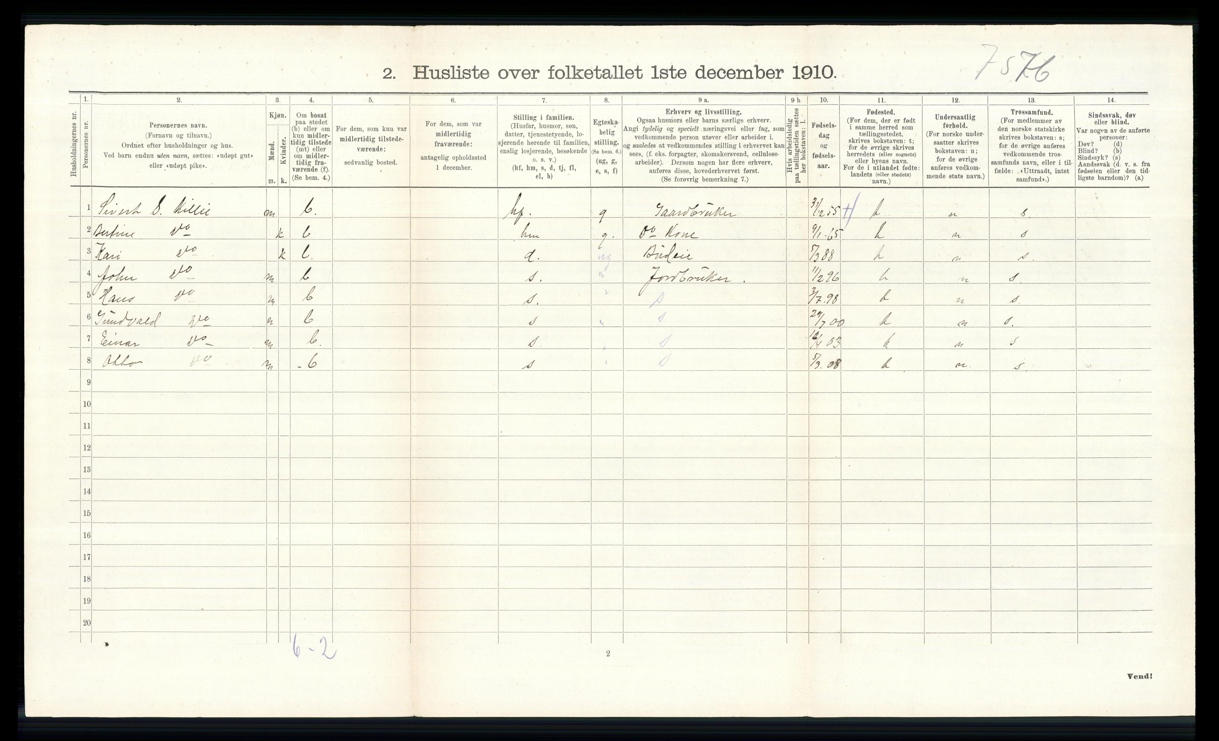 RA, 1910 census for Dovre, 1910, p. 214