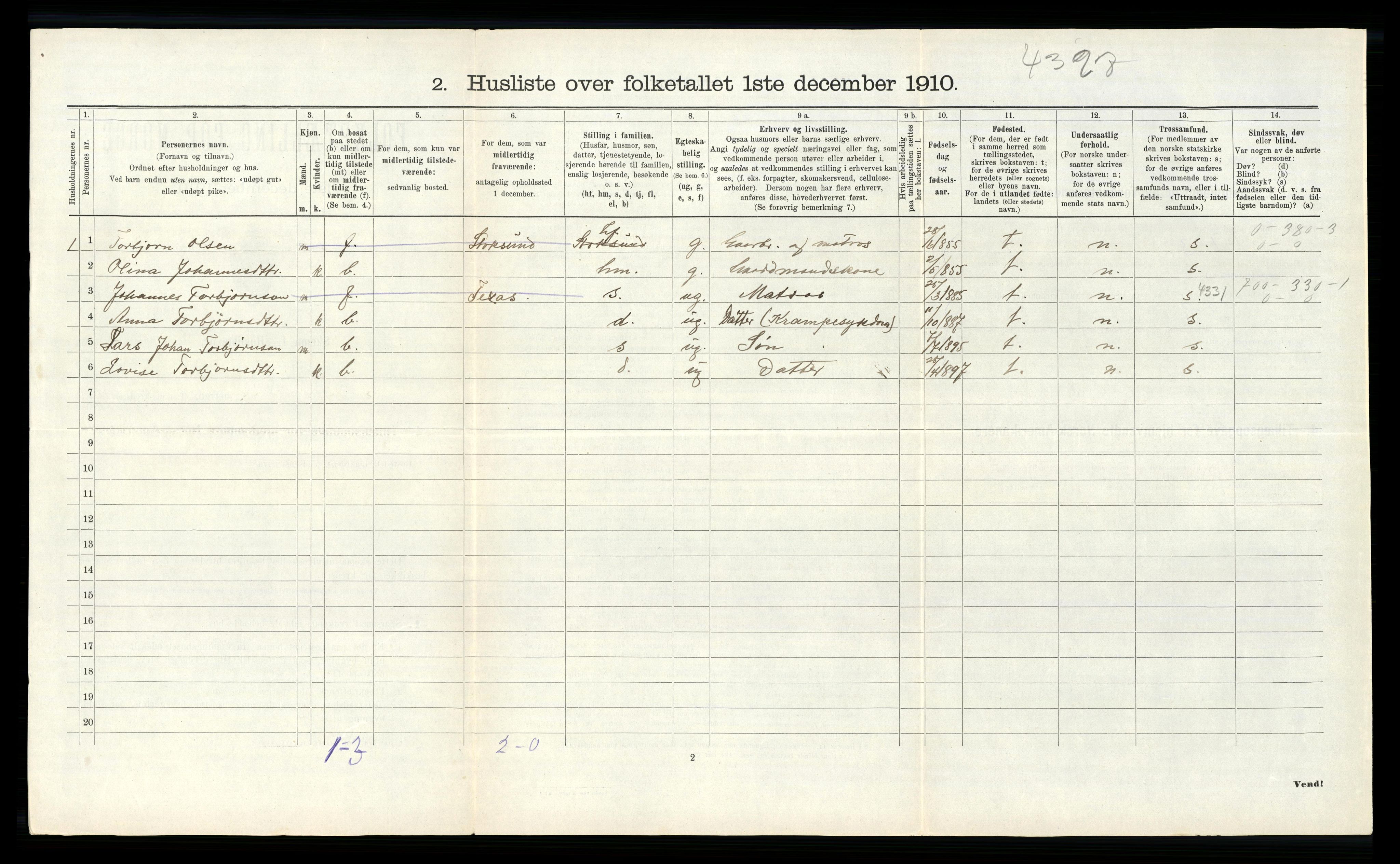 RA, 1910 census for Tysnes, 1910, p. 1015