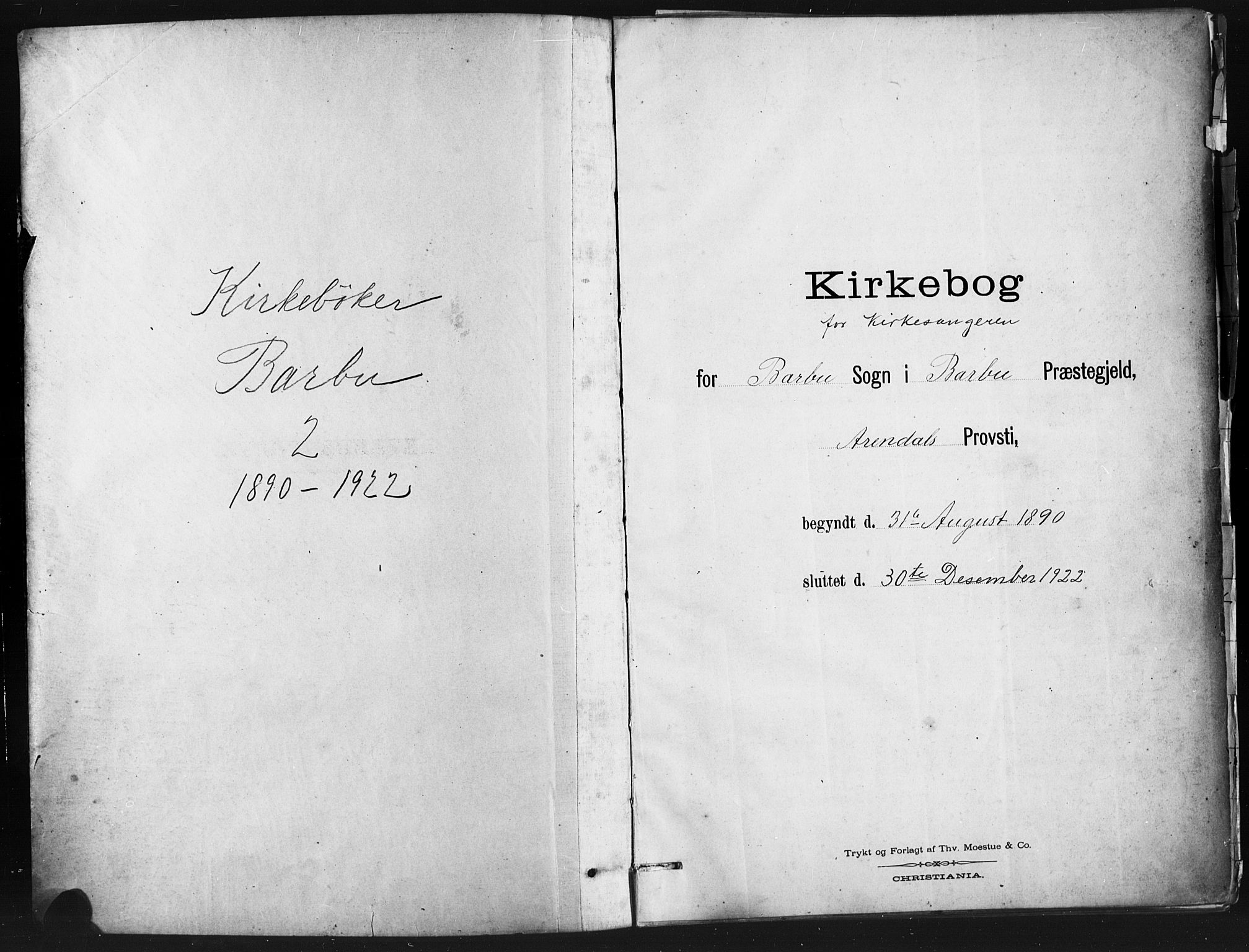 Barbu sokneprestkontor, AV/SAK-1111-0003/F/Fb/L0002: Parish register (copy) no. B 2, 1890-1922