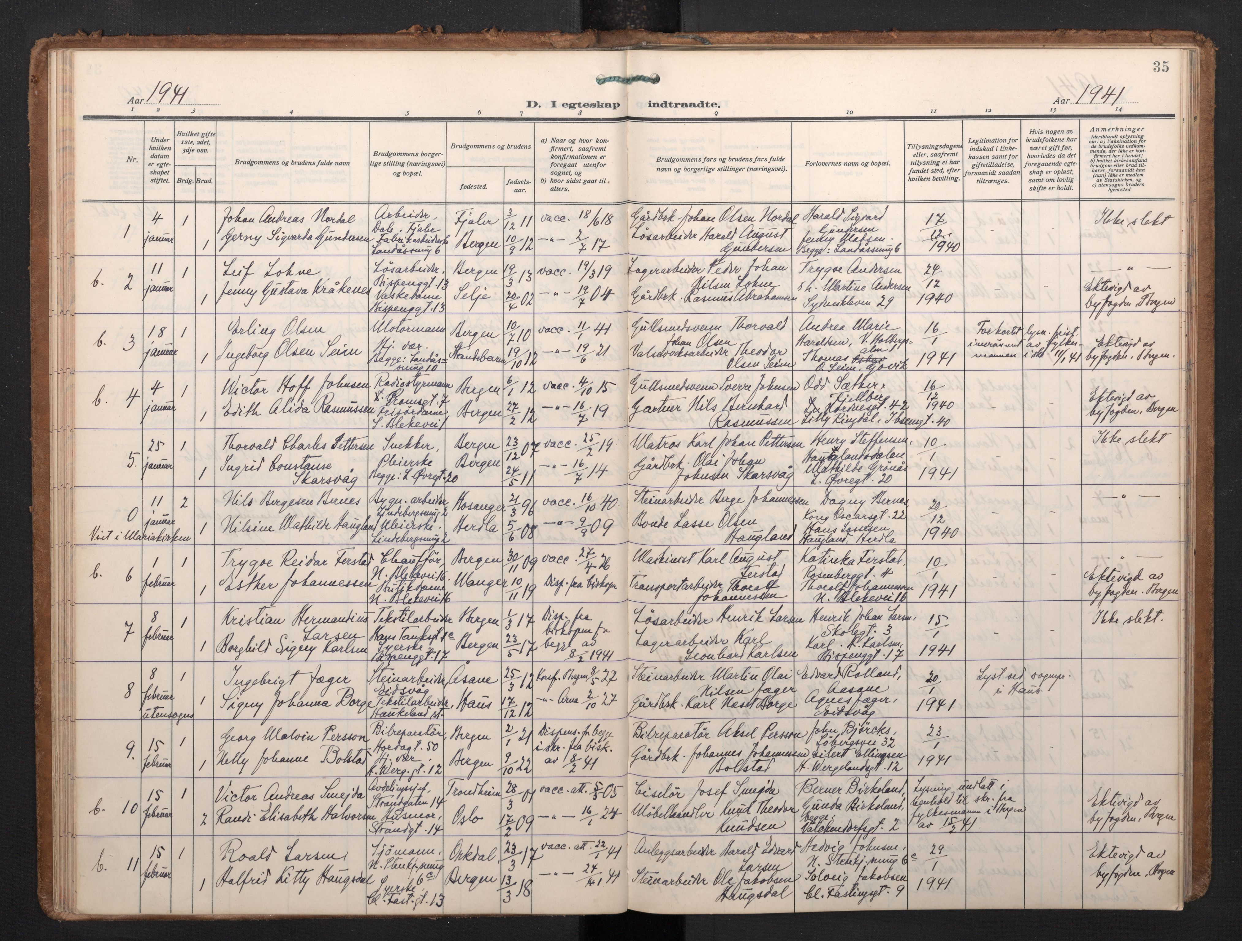 Korskirken sokneprestembete, SAB/A-76101/H/Haa/L0040: Parish register (official) no. D 7, 1938-1952, p. 34b-35a