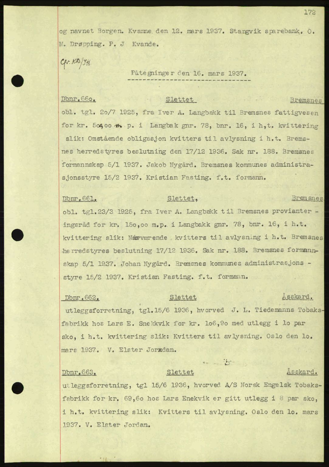 Nordmøre sorenskriveri, AV/SAT-A-4132/1/2/2Ca: Mortgage book no. C80, 1936-1939, Diary no: : 660/1937