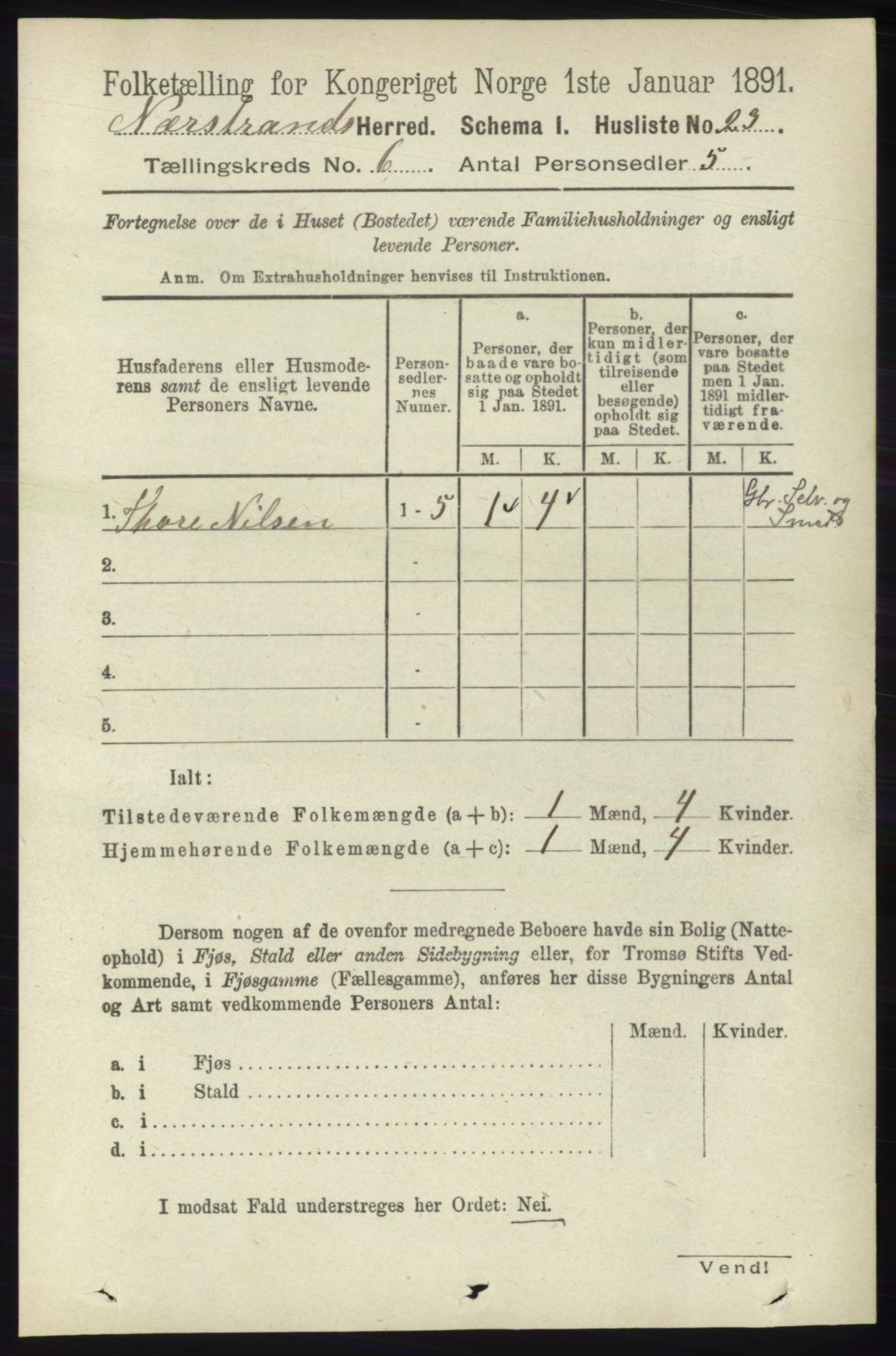 RA, 1891 census for 1139 Nedstrand, 1891, p. 1020