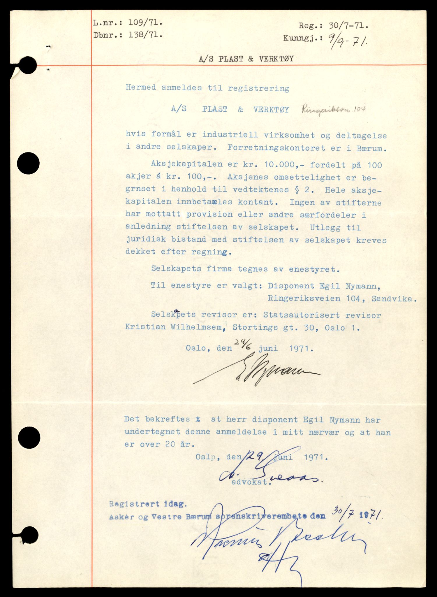 Asker og Bærum tingrett, AV/SAT-A-10379/K/Kb/Kba/L0032: Aksjeselskap i Bærum, Pl - Re, 1890-1989, p. 1