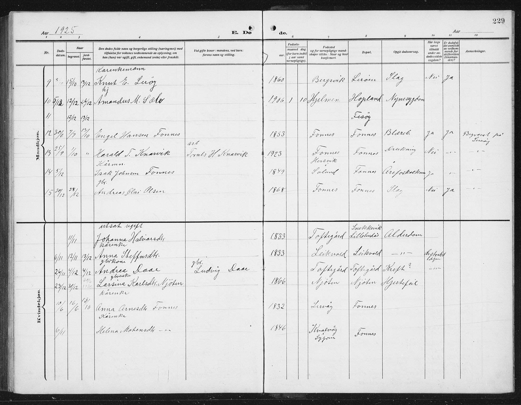 Lindås Sokneprestembete, SAB/A-76701/H/Hab: Parish register (copy) no. C 5, 1910-1927, p. 229