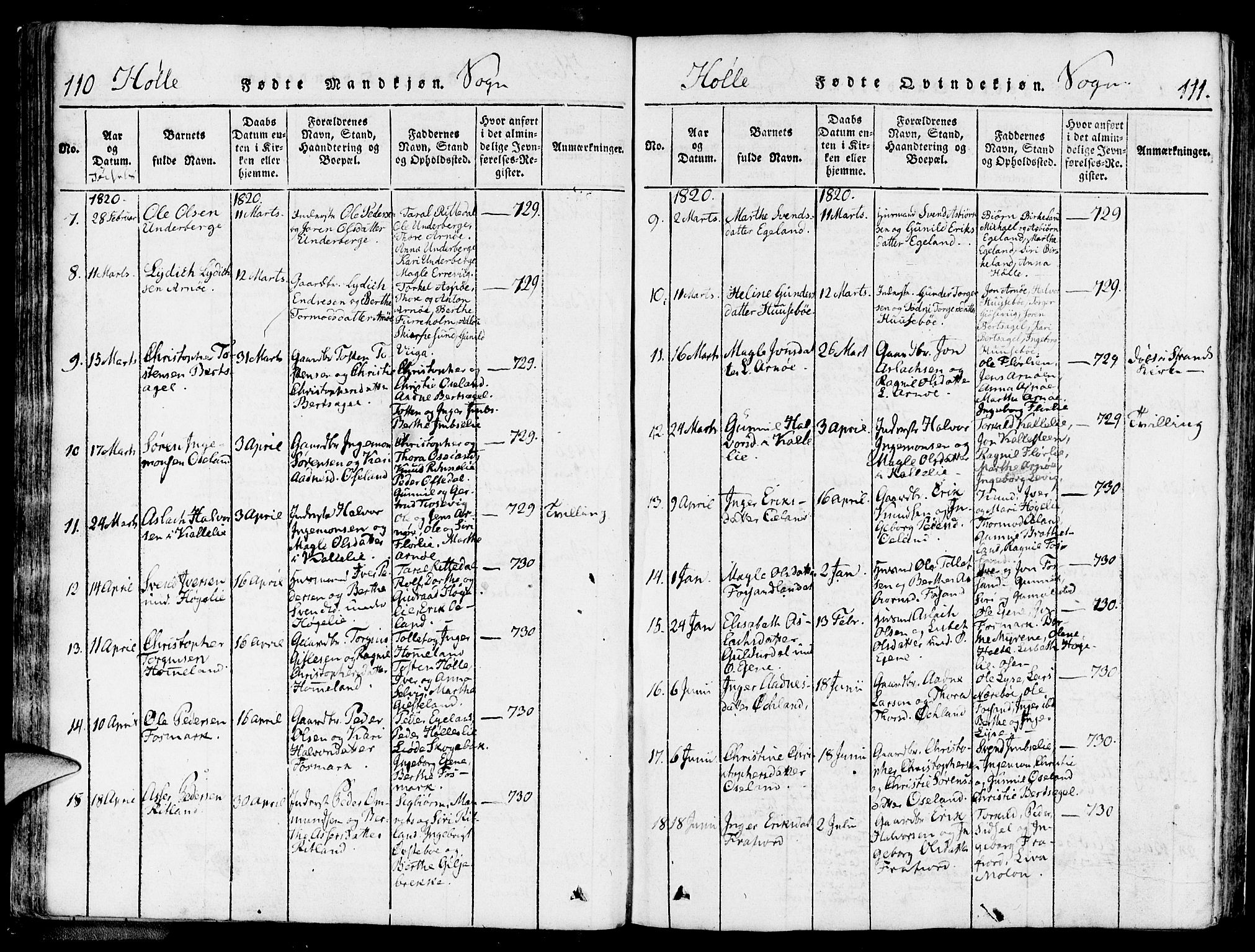Strand sokneprestkontor, SAST/A-101828/H/Ha/Haa/L0004: Parish register (official) no. A 4 /2, 1816-1833, p. 110-111