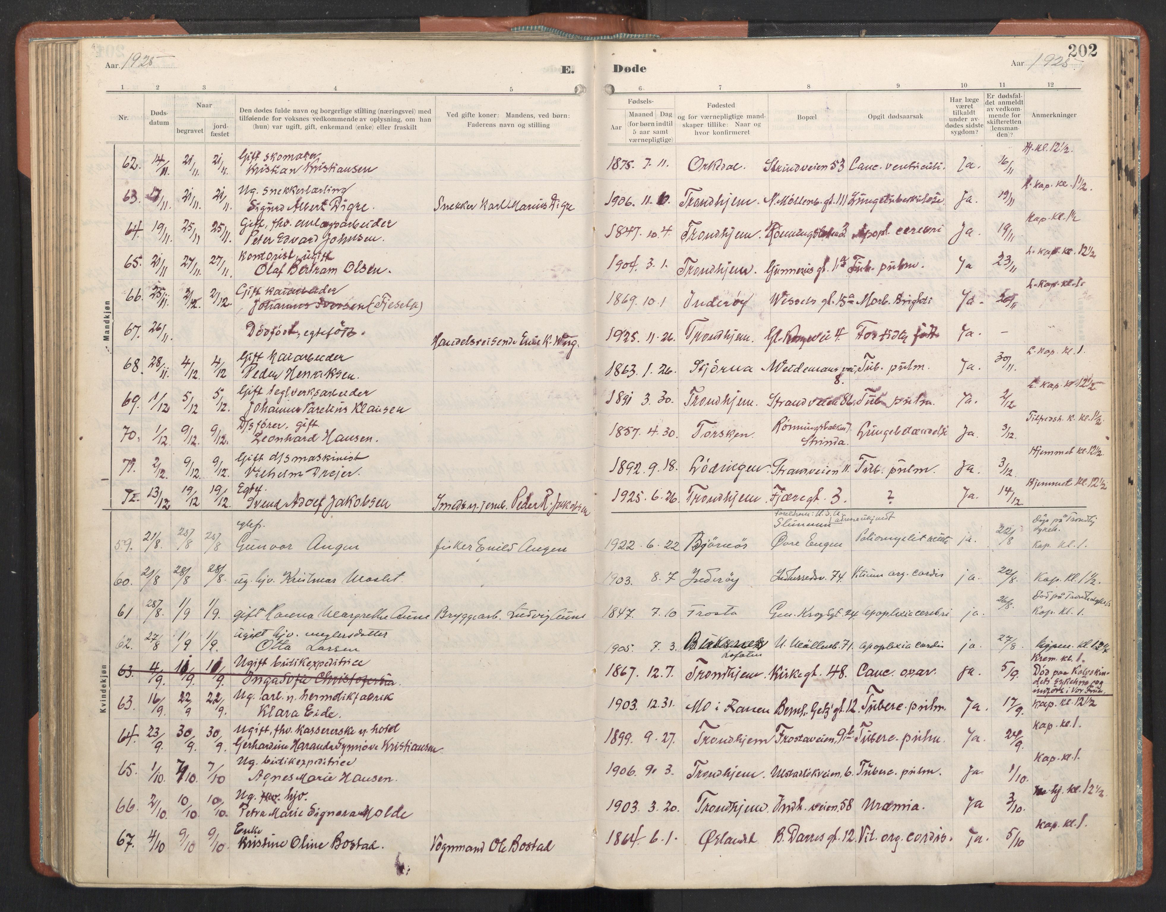 Ministerialprotokoller, klokkerbøker og fødselsregistre - Sør-Trøndelag, AV/SAT-A-1456/605/L0245: Parish register (official) no. 605A07, 1916-1938, p. 202