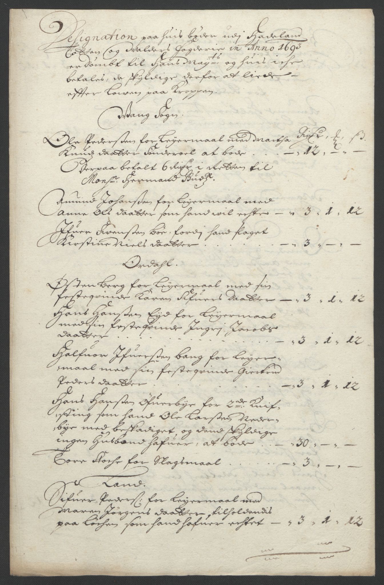 Rentekammeret inntil 1814, Reviderte regnskaper, Fogderegnskap, RA/EA-4092/R18/L1292: Fogderegnskap Hadeland, Toten og Valdres, 1693-1694, p. 61