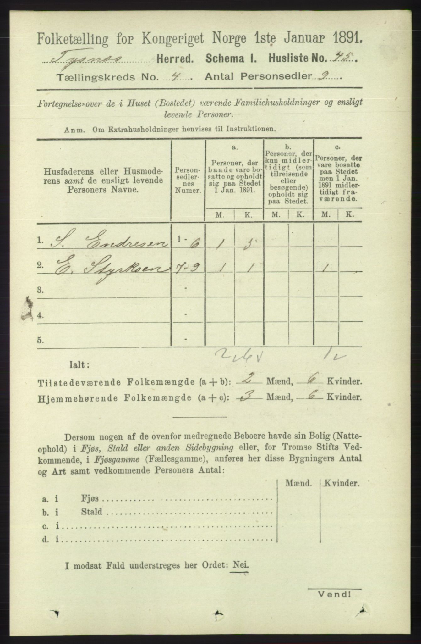 RA, 1891 census for 1223 Tysnes, 1891, p. 1524