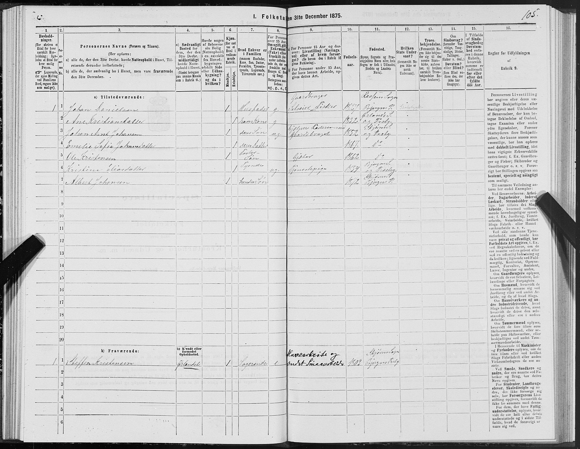 SAT, 1875 census for 1627P Bjugn, 1875, p. 3105