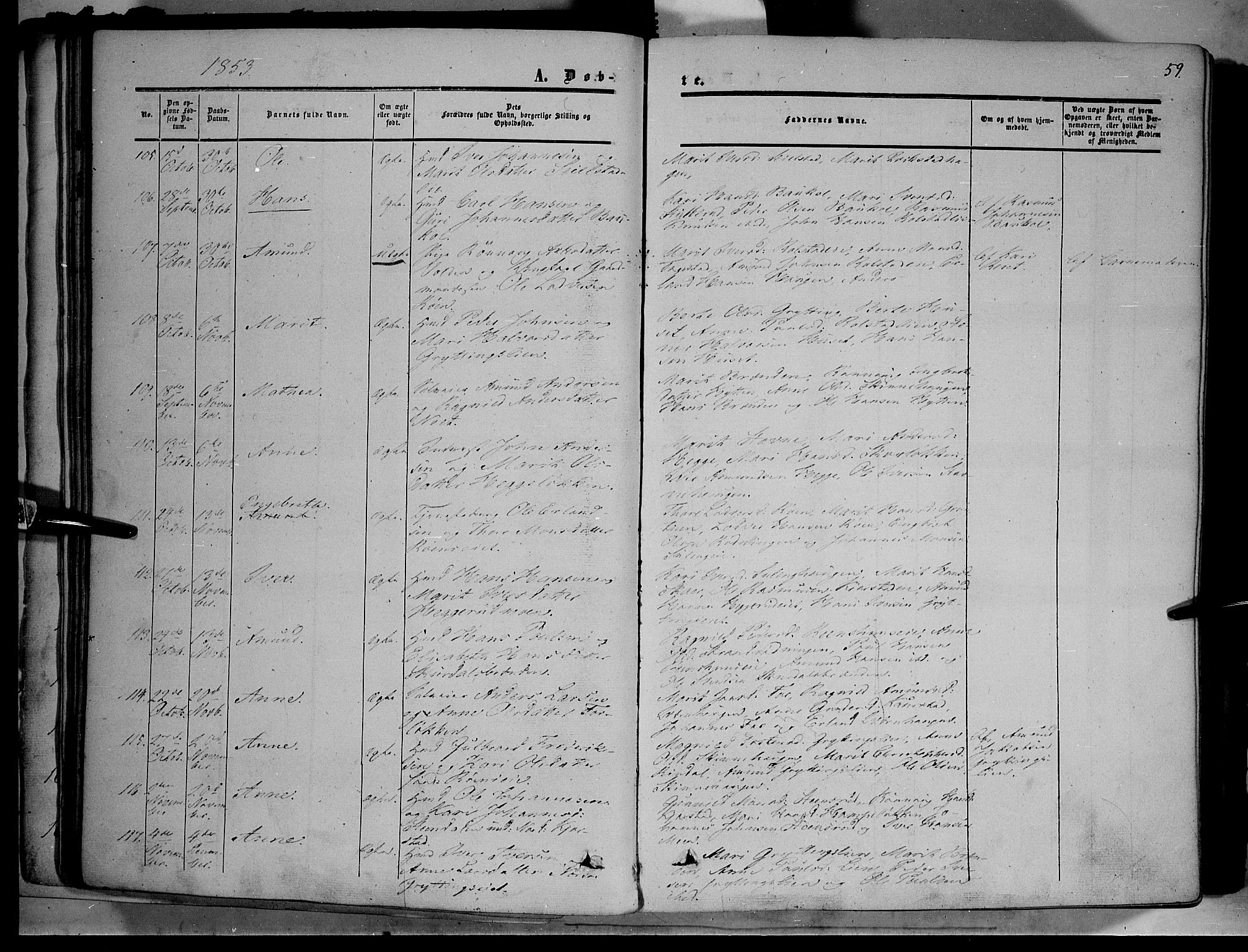 Sør-Fron prestekontor, SAH/PREST-010/H/Ha/Haa/L0001: Parish register (official) no. 1, 1849-1863, p. 59