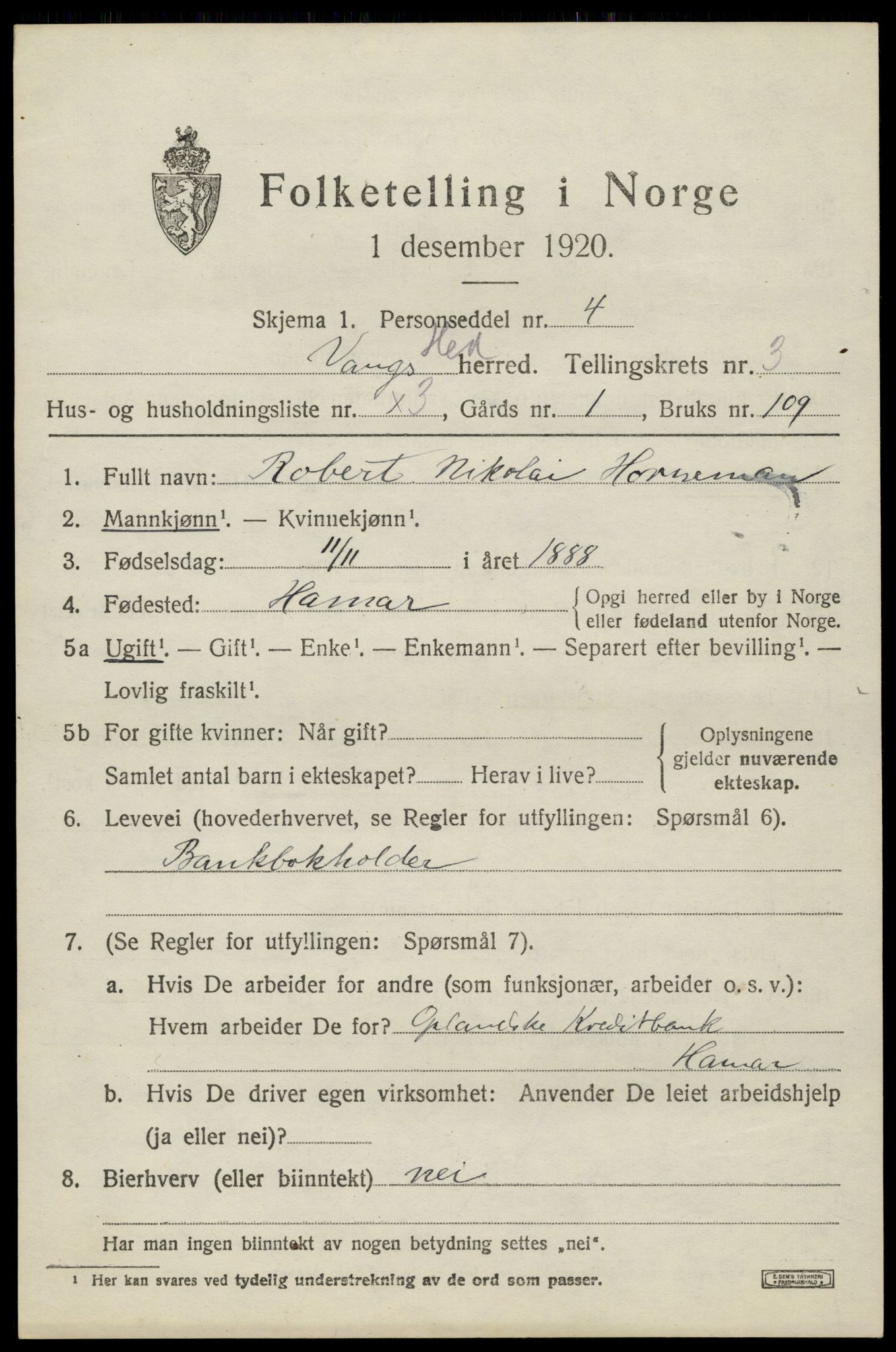 SAH, 1920 census for Vang (Hedmark), 1920, p. 9171