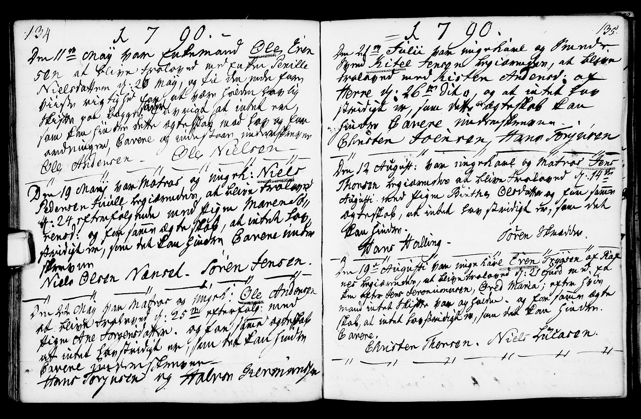Porsgrunn kirkebøker , SAKO/A-104/F/Fa/L0003: Parish register (official) no. 3, 1764-1814, p. 134-135