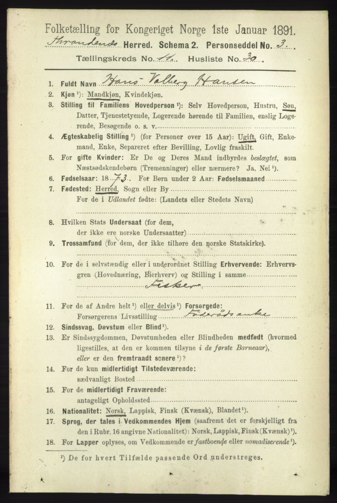 RA, 1891 census for 1914 Trondenes, 1891, p. 8200