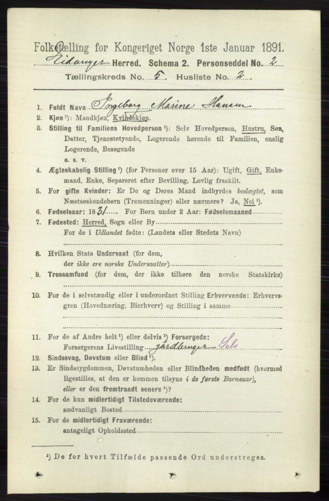 RA, 1891 census for 0813 Eidanger, 1891, p. 2274