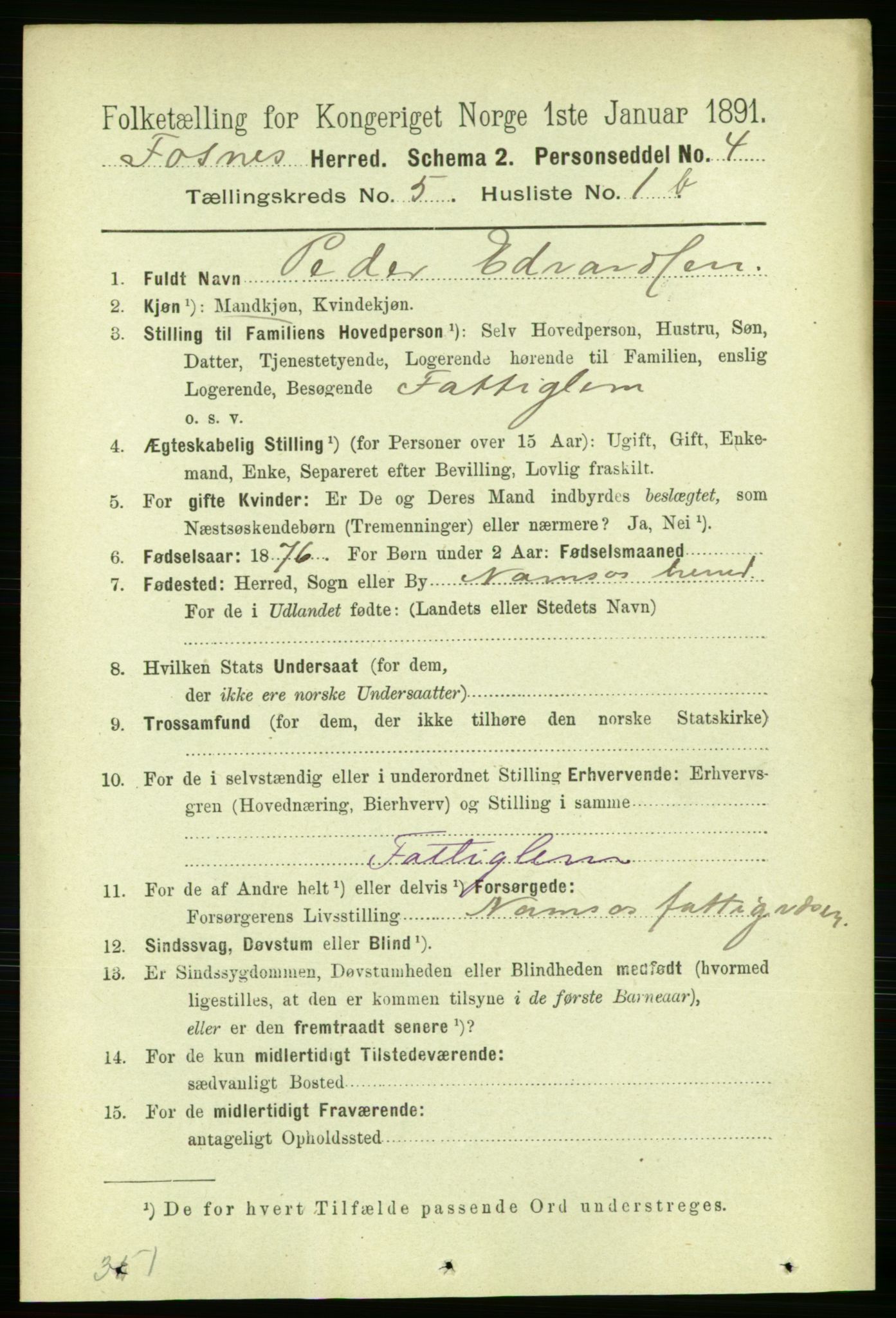 RA, 1891 census for 1748 Fosnes, 1891, p. 2673