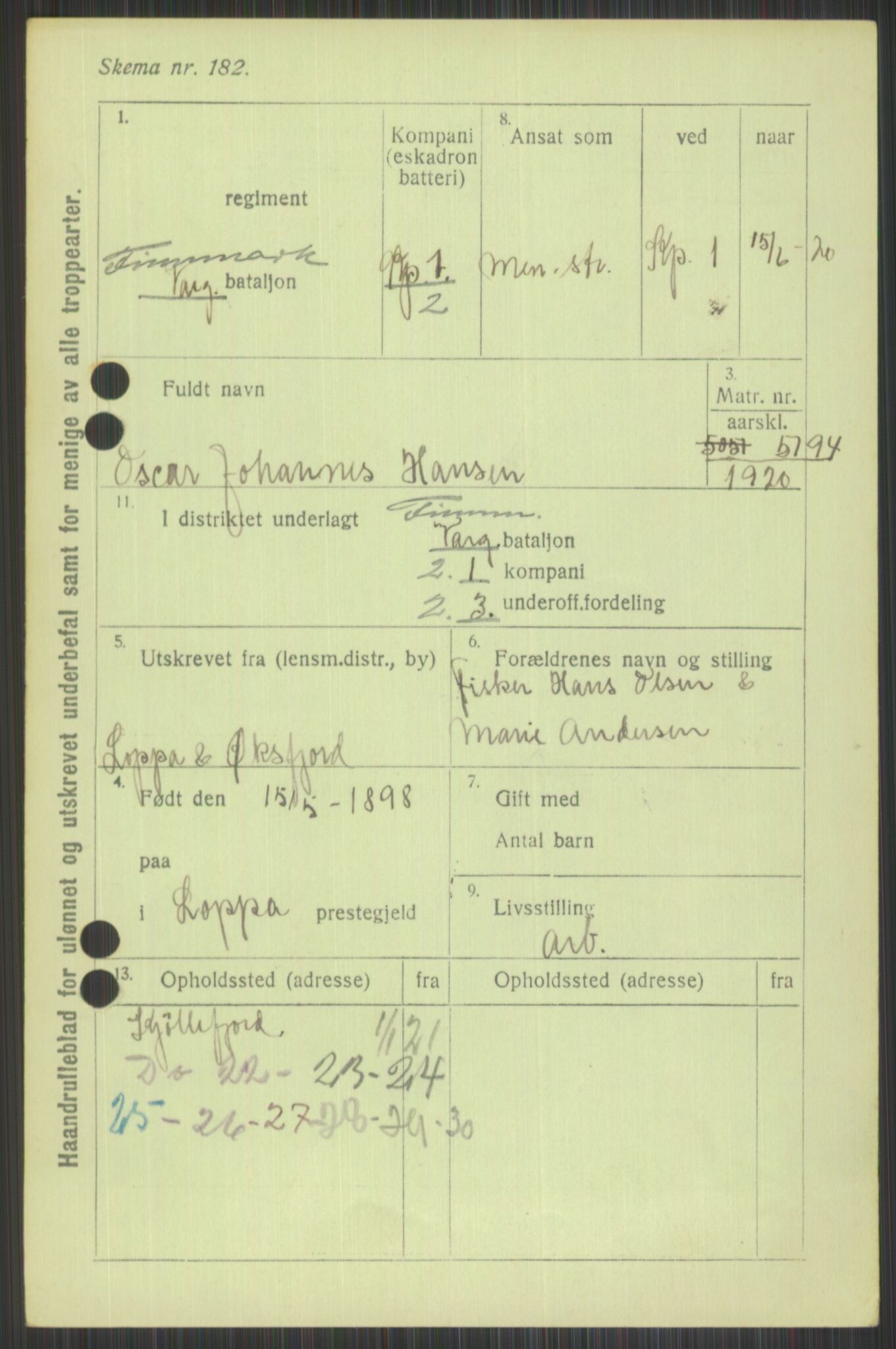 Forsvaret, Varanger bataljon, AV/RA-RAFA-2258/1/D/L0440: Rulleblad for fødte 1892-1912, 1892-1912, p. 281