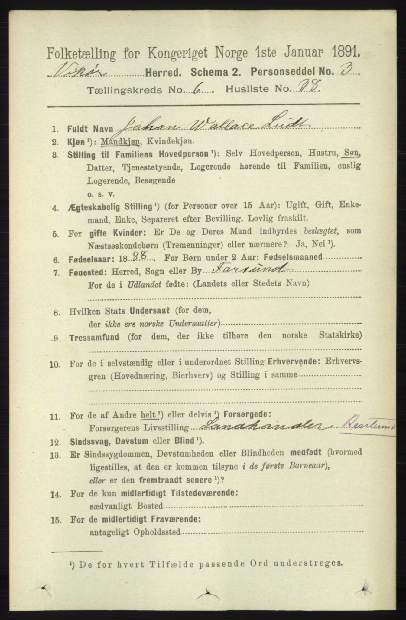 RA, 1891 census for 1238 Vikør, 1891, p. 2004