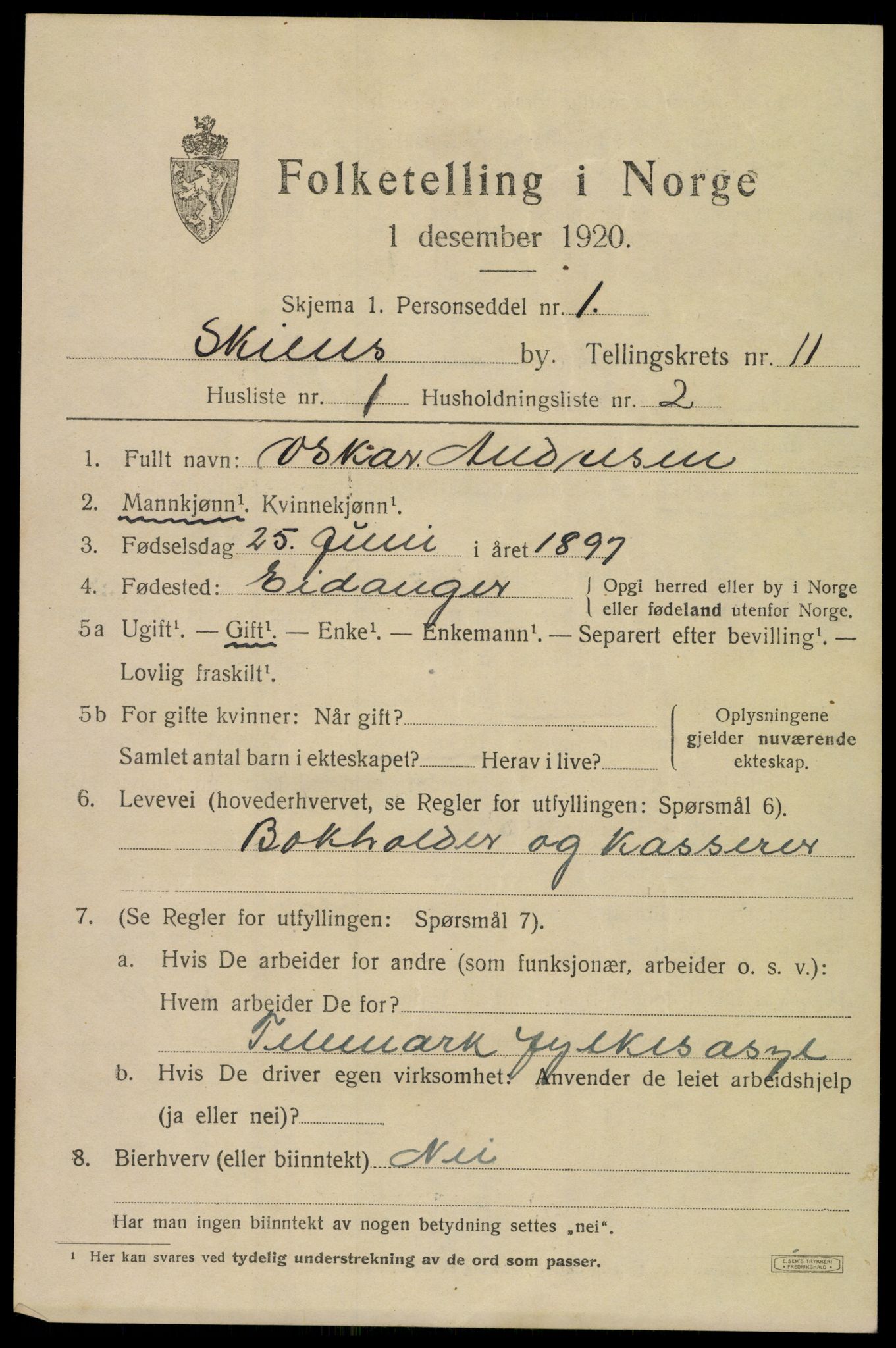 SAKO, 1920 census for Skien, 1920, p. 35270