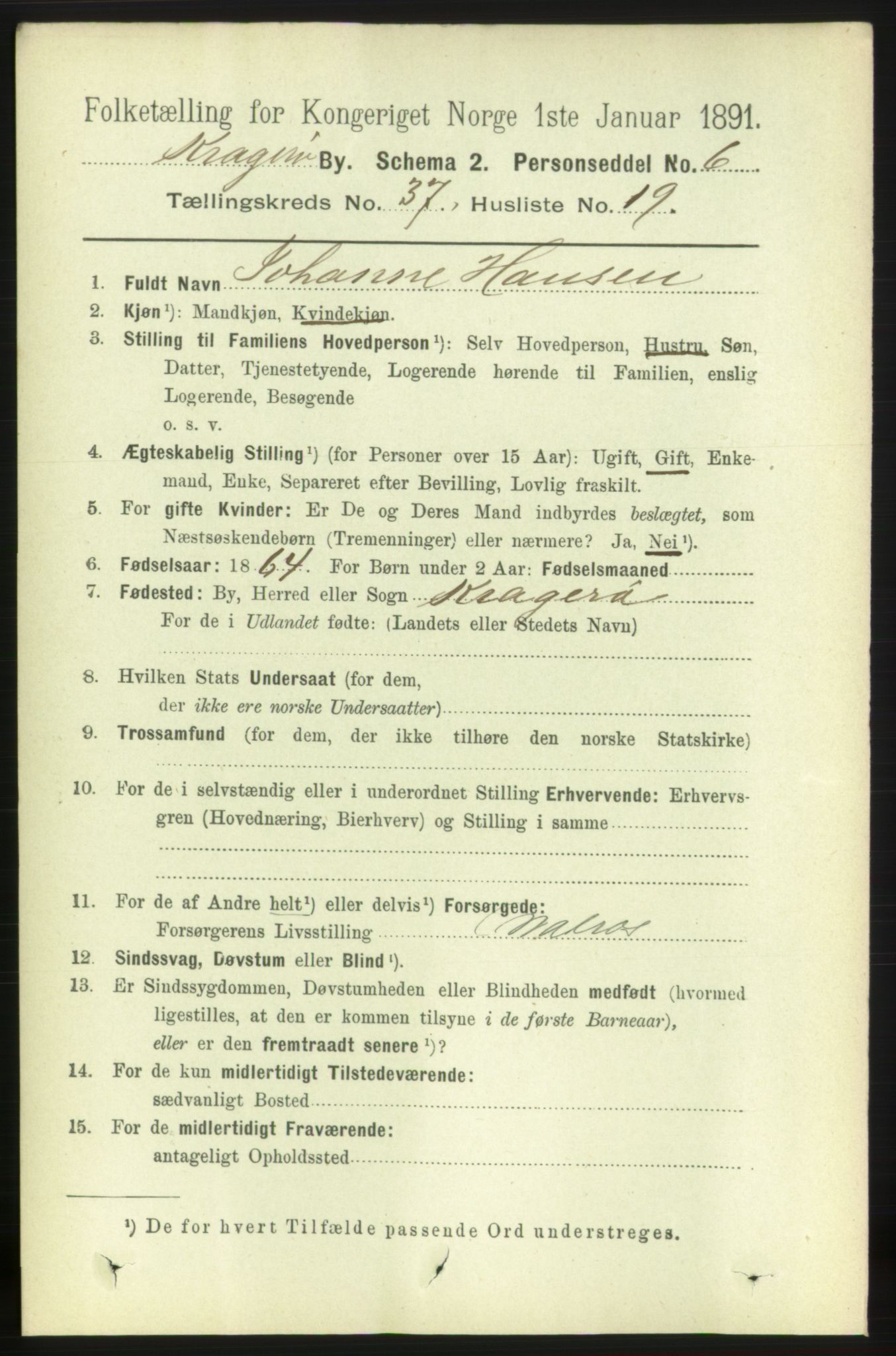 RA, 1891 census for 0801 Kragerø, 1891, p. 6876