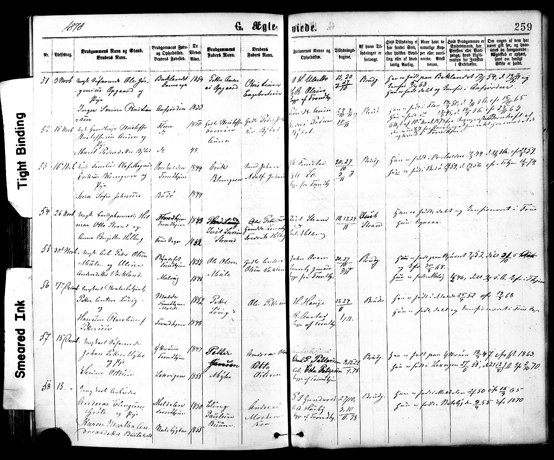 Ministerialprotokoller, klokkerbøker og fødselsregistre - Sør-Trøndelag, AV/SAT-A-1456/602/L0118: Parish register (official) no. 602A16, 1873-1879, p. 259