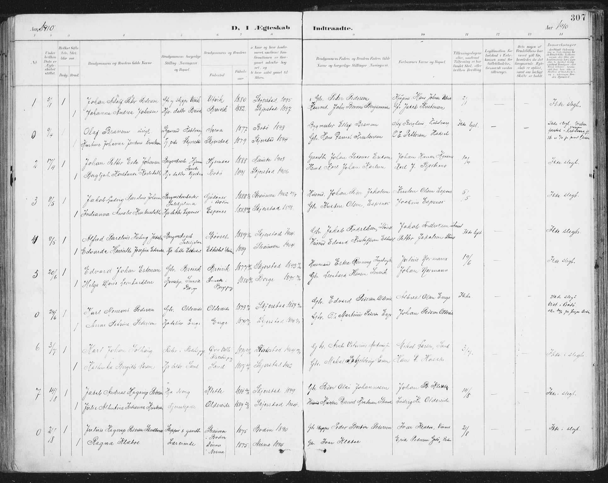 Ministerialprotokoller, klokkerbøker og fødselsregistre - Nordland, SAT/A-1459/852/L0741: Parish register (official) no. 852A11, 1894-1917, p. 307