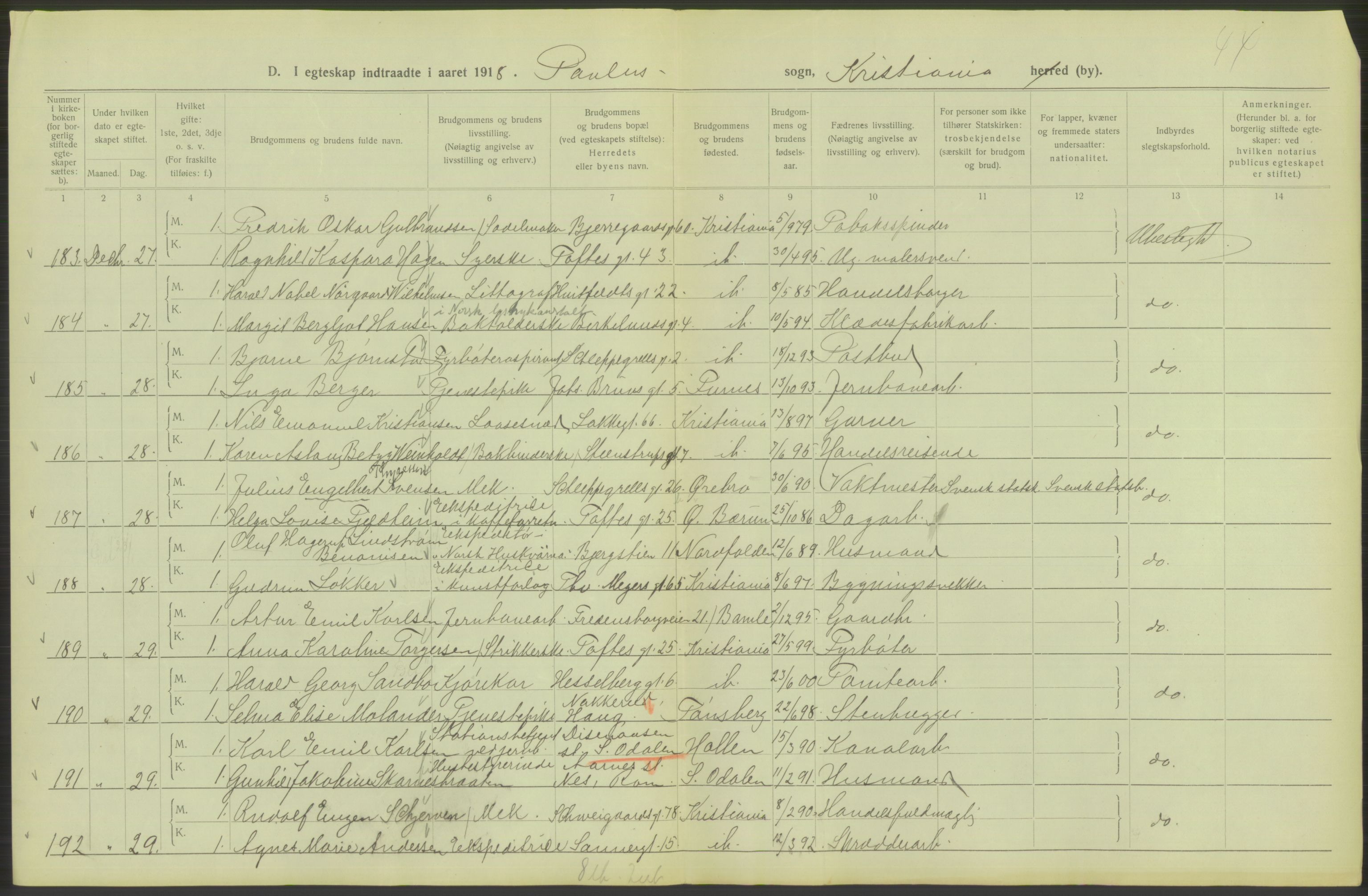 Statistisk sentralbyrå, Sosiodemografiske emner, Befolkning, AV/RA-S-2228/D/Df/Dfb/Dfbh/L0009: Kristiania: Gifte, 1918, p. 742