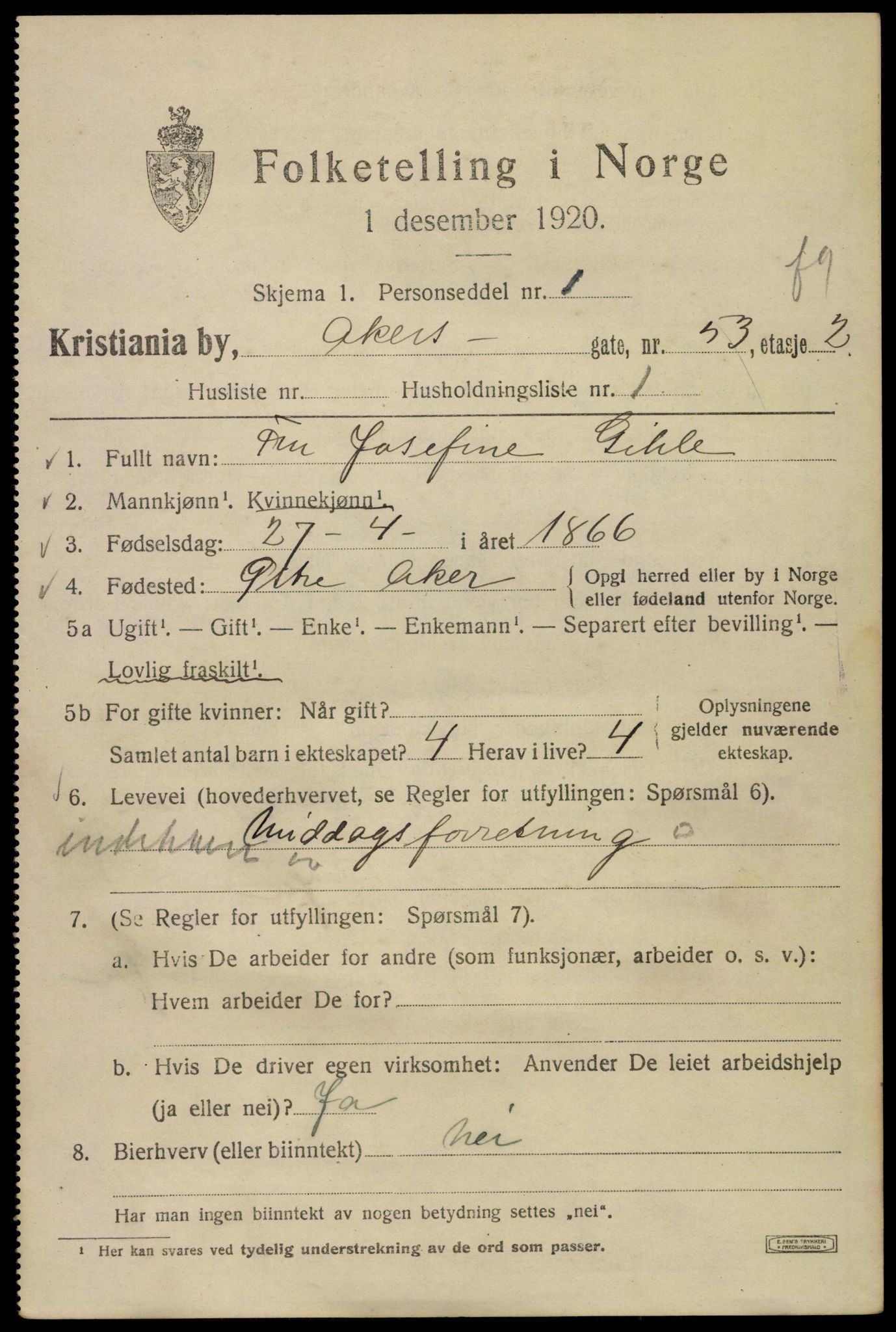 SAO, 1920 census for Kristiania, 1920, p. 138681