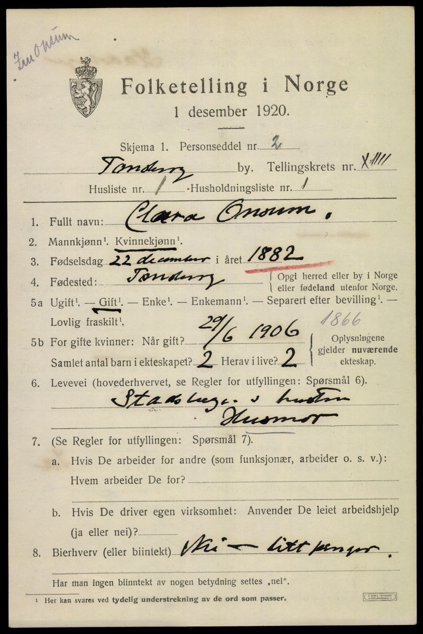 SAKO, 1920 census for Tønsberg, 1920, p. 22413