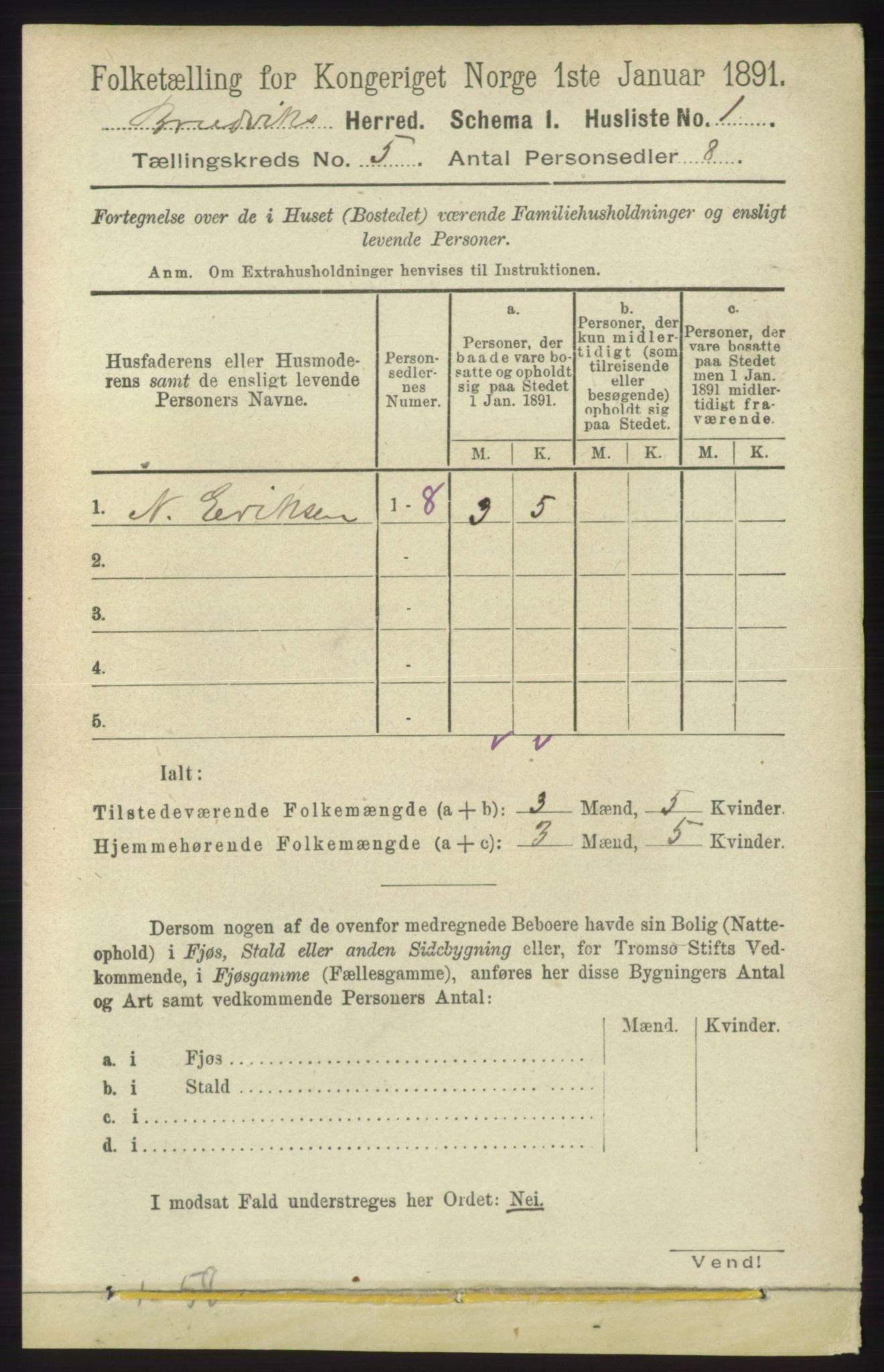 RA, 1891 census for 1251 Bruvik, 1891, p. 1220