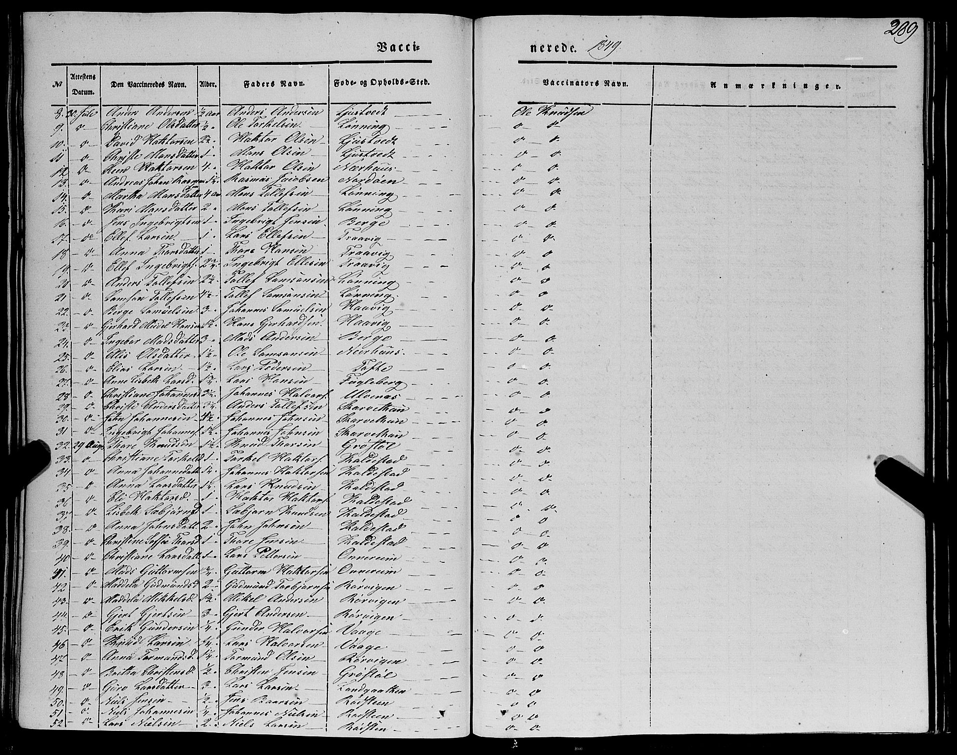 Kvinnherad sokneprestembete, SAB/A-76401/H/Haa: Parish register (official) no. A 7, 1843-1853, p. 289