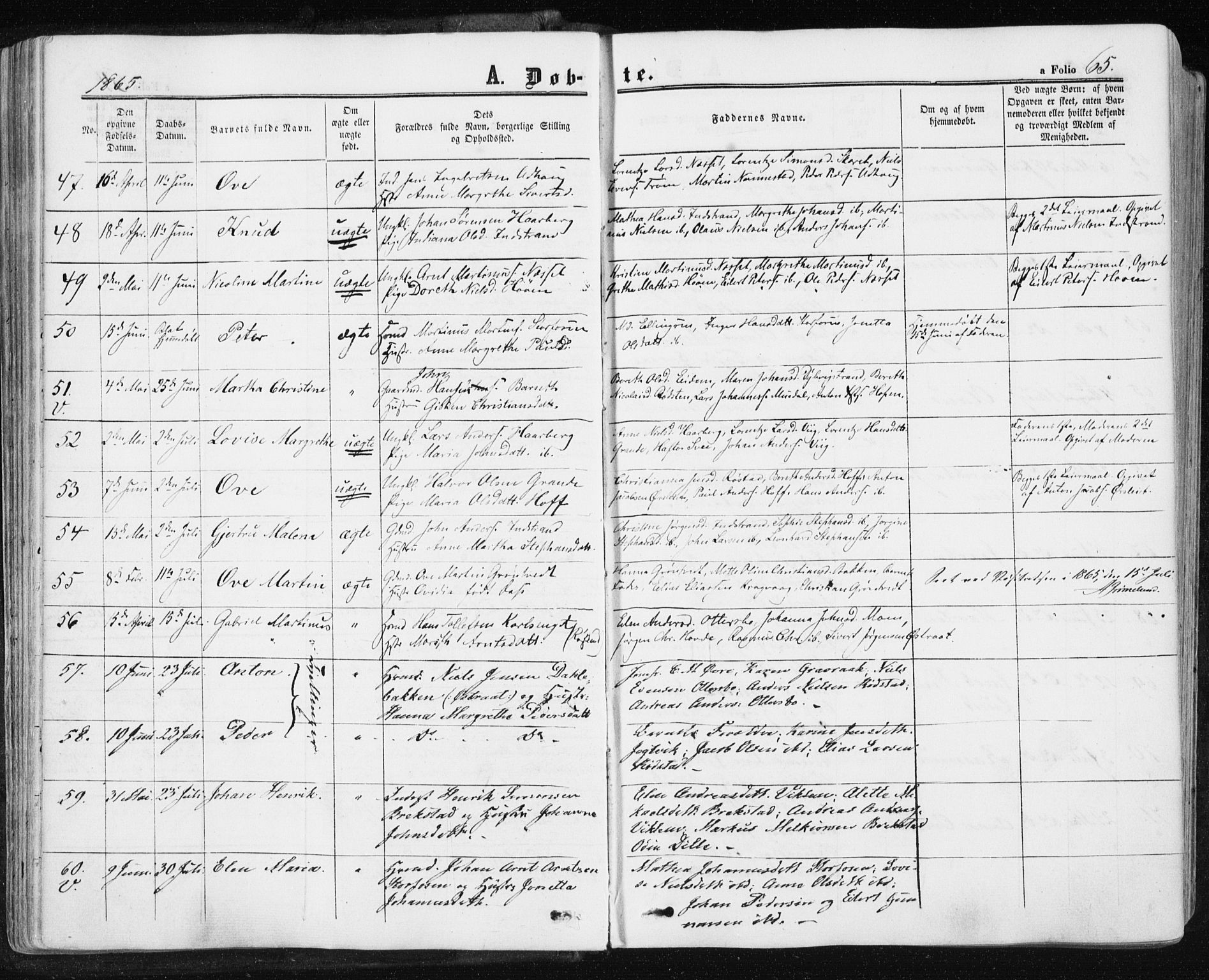 Ministerialprotokoller, klokkerbøker og fødselsregistre - Sør-Trøndelag, SAT/A-1456/659/L0737: Parish register (official) no. 659A07, 1857-1875, p. 65