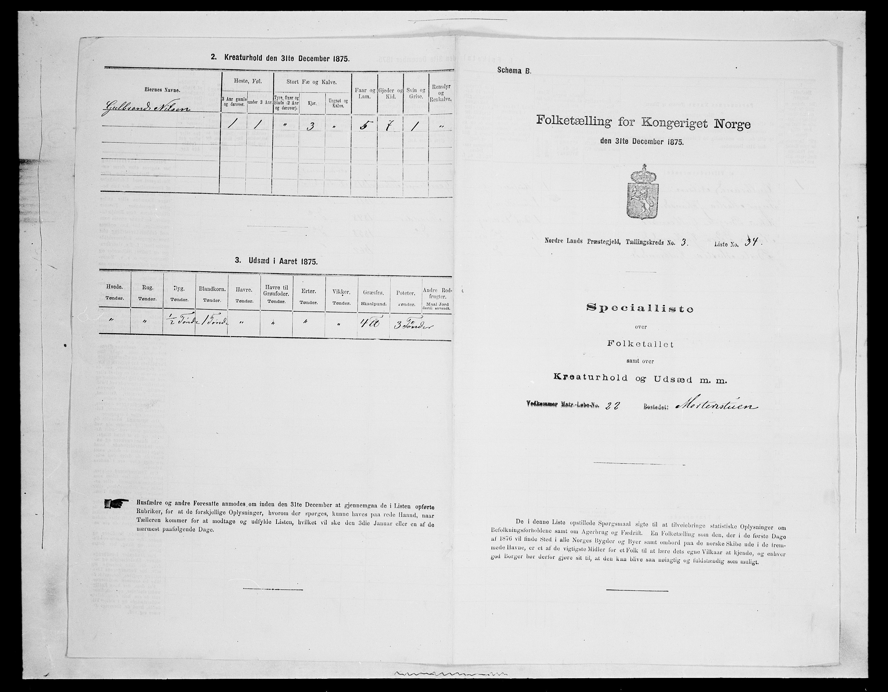 SAH, 1875 census for 0538P Nordre Land, 1875, p. 550