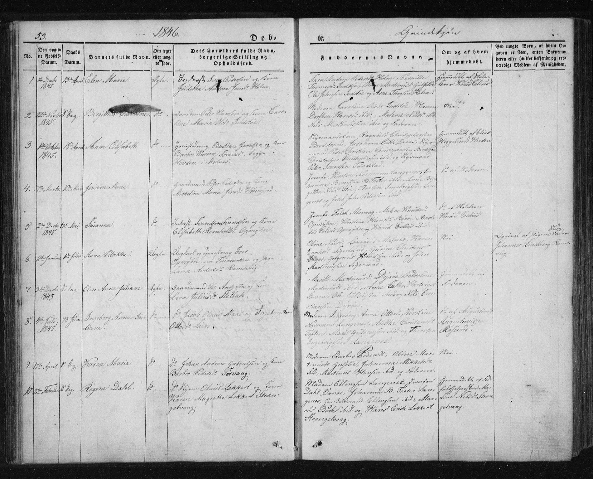 Ministerialprotokoller, klokkerbøker og fødselsregistre - Nordland, AV/SAT-A-1459/893/L1332: Parish register (official) no. 893A05, 1841-1858, p. 53