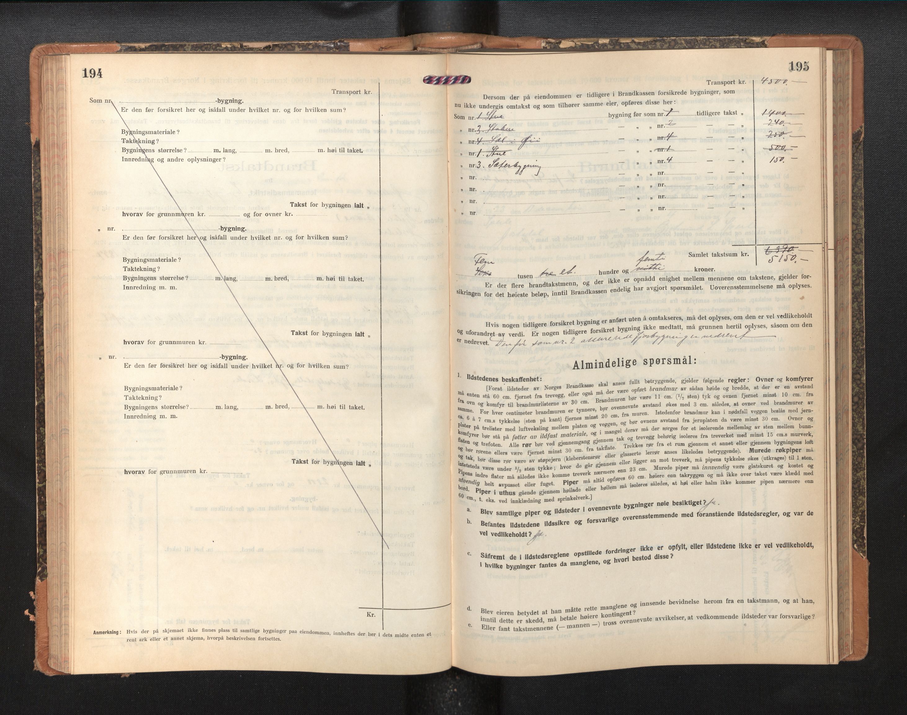 Lensmannen i Jostedal, AV/SAB-A-28601/0012/L0005: Branntakstprotokoll, skjematakst, 1921-1935, p. 194-195
