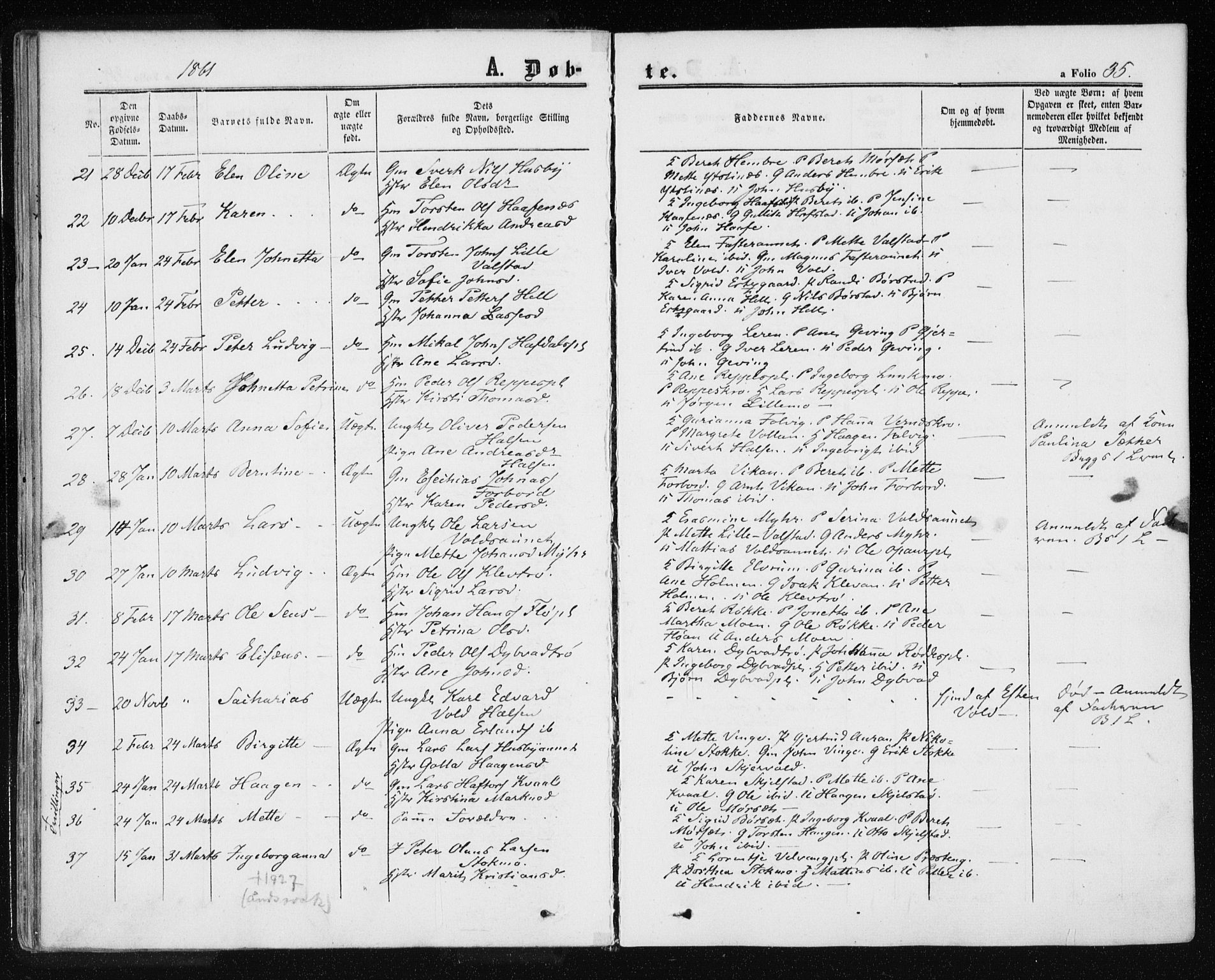 Ministerialprotokoller, klokkerbøker og fødselsregistre - Nord-Trøndelag, AV/SAT-A-1458/709/L0075: Parish register (official) no. 709A15, 1859-1870, p. 35