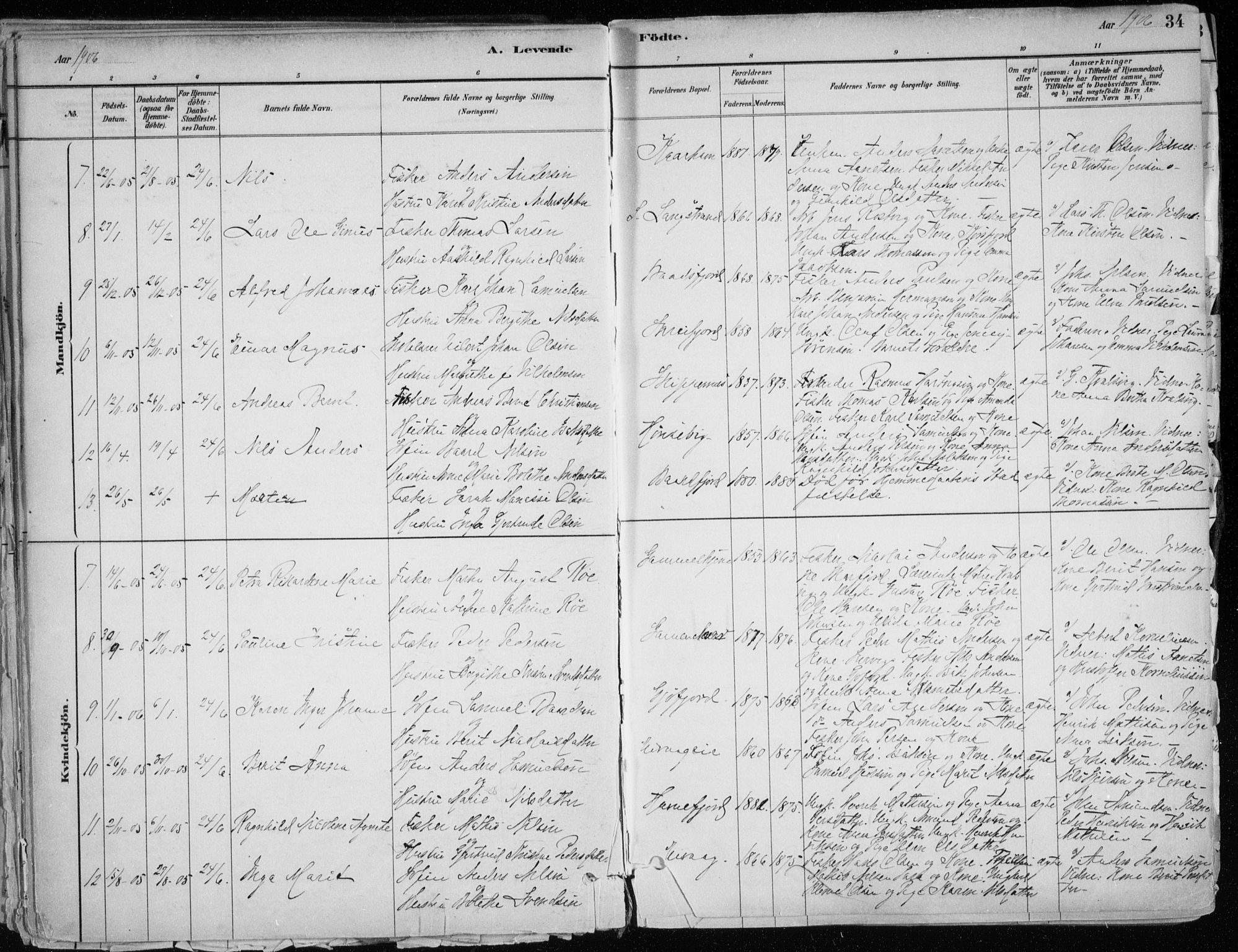 Hammerfest sokneprestkontor, SATØ/S-1347/H/Ha/L0013.kirke: Parish register (official) no. 13, 1898-1917, p. 34