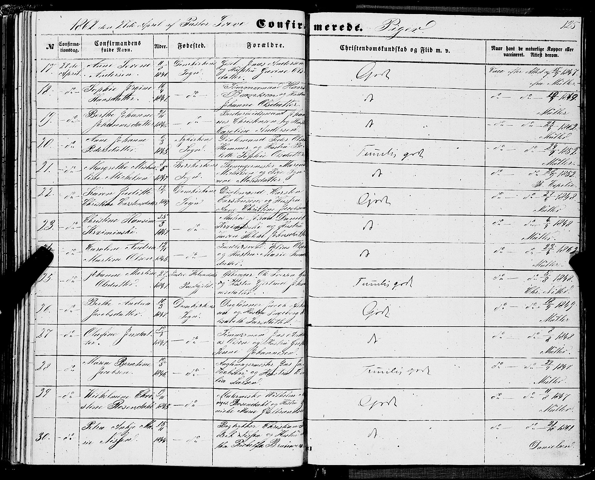 Domkirken sokneprestembete, AV/SAB-A-74801/H/Haa/L0028: Parish register (official) no. C 3, 1852-1864, p. 125