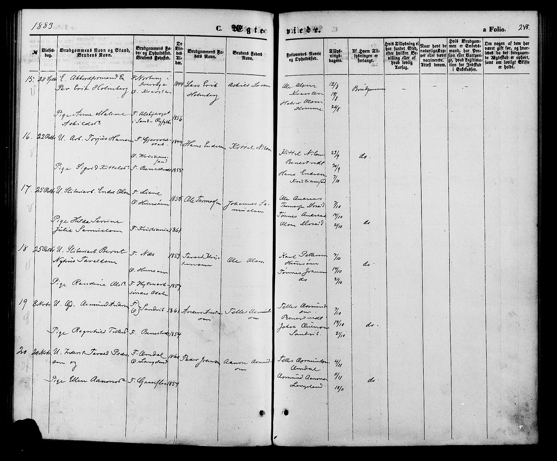 Vennesla sokneprestkontor, SAK/1111-0045/Fa/Fac/L0008: Parish register (official) no. A 8, 1874-1883, p. 249