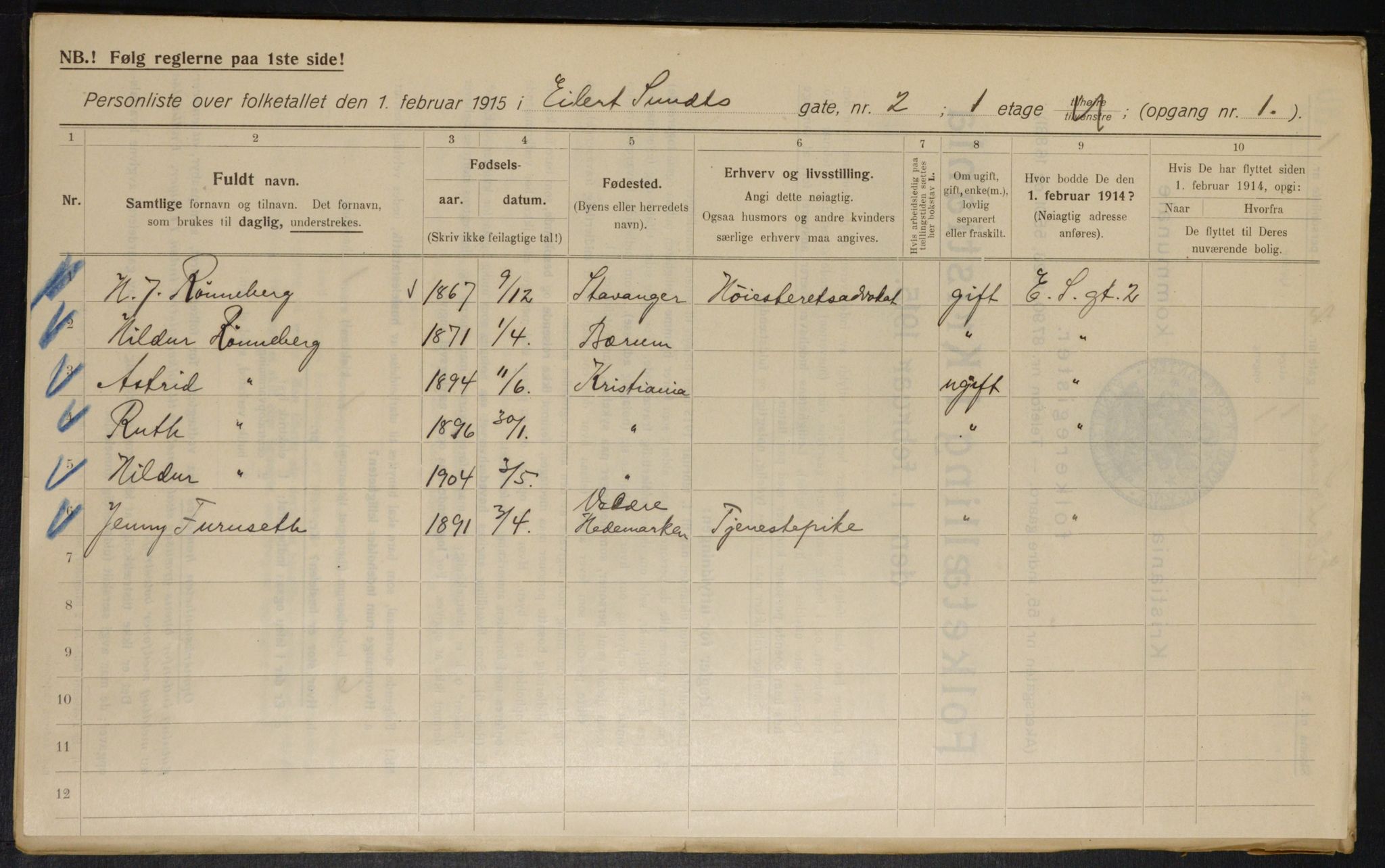 OBA, Municipal Census 1915 for Kristiania, 1915, p. 18542