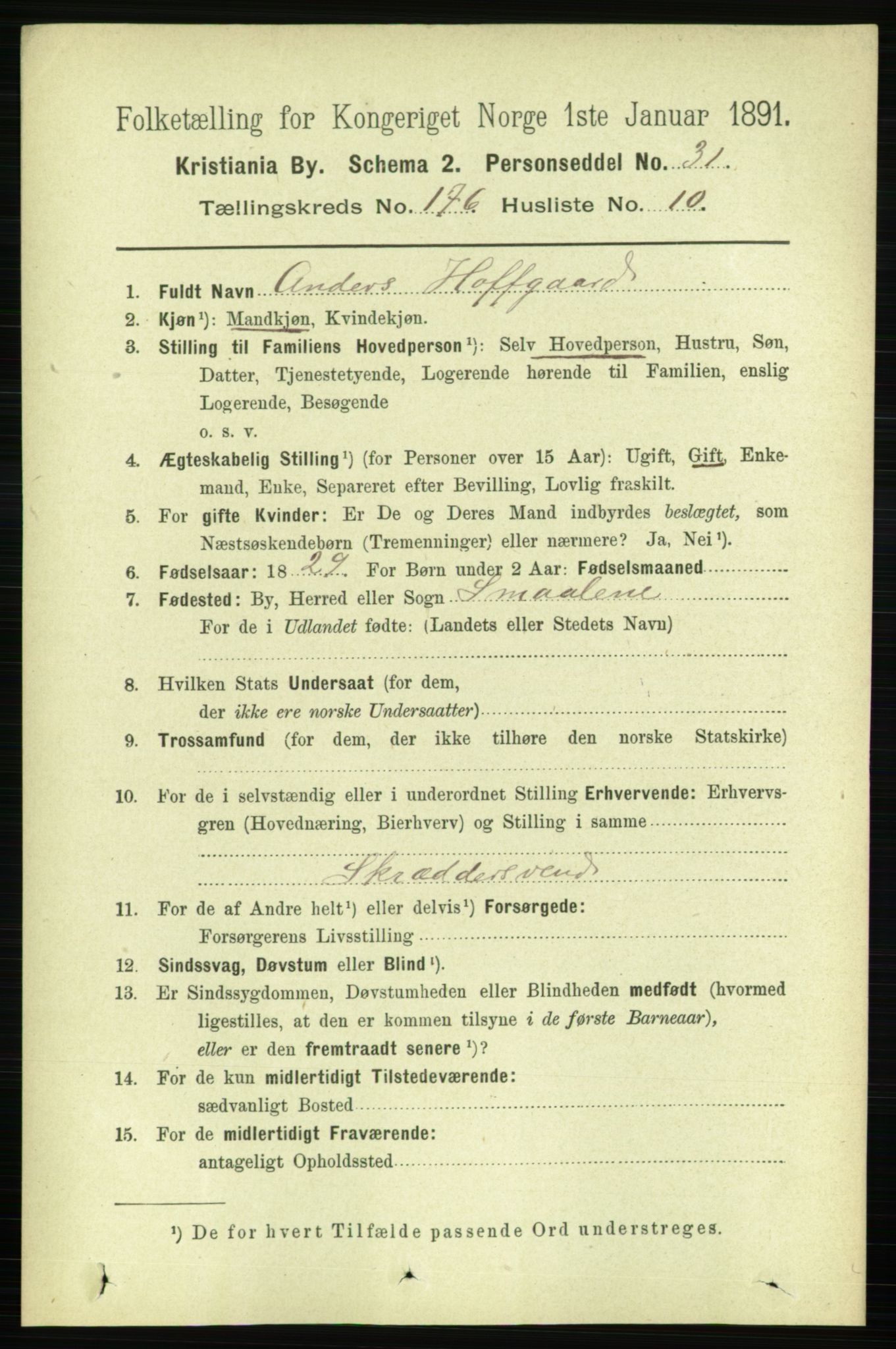RA, 1891 census for 0301 Kristiania, 1891, p. 105937