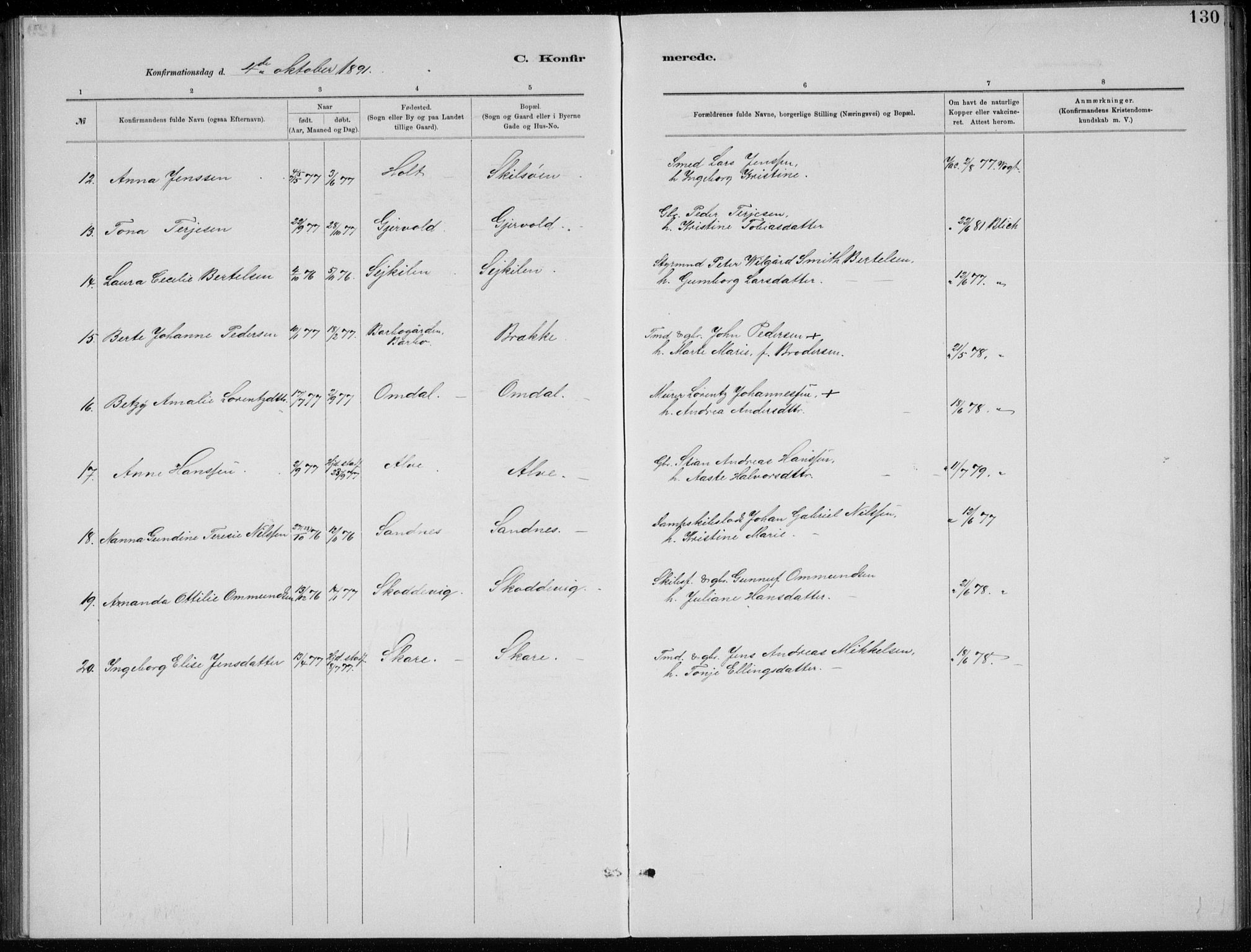 Tromøy sokneprestkontor, SAK/1111-0041/F/Fb/L0005: Parish register (copy) no. B 5, 1877-1891, p. 130