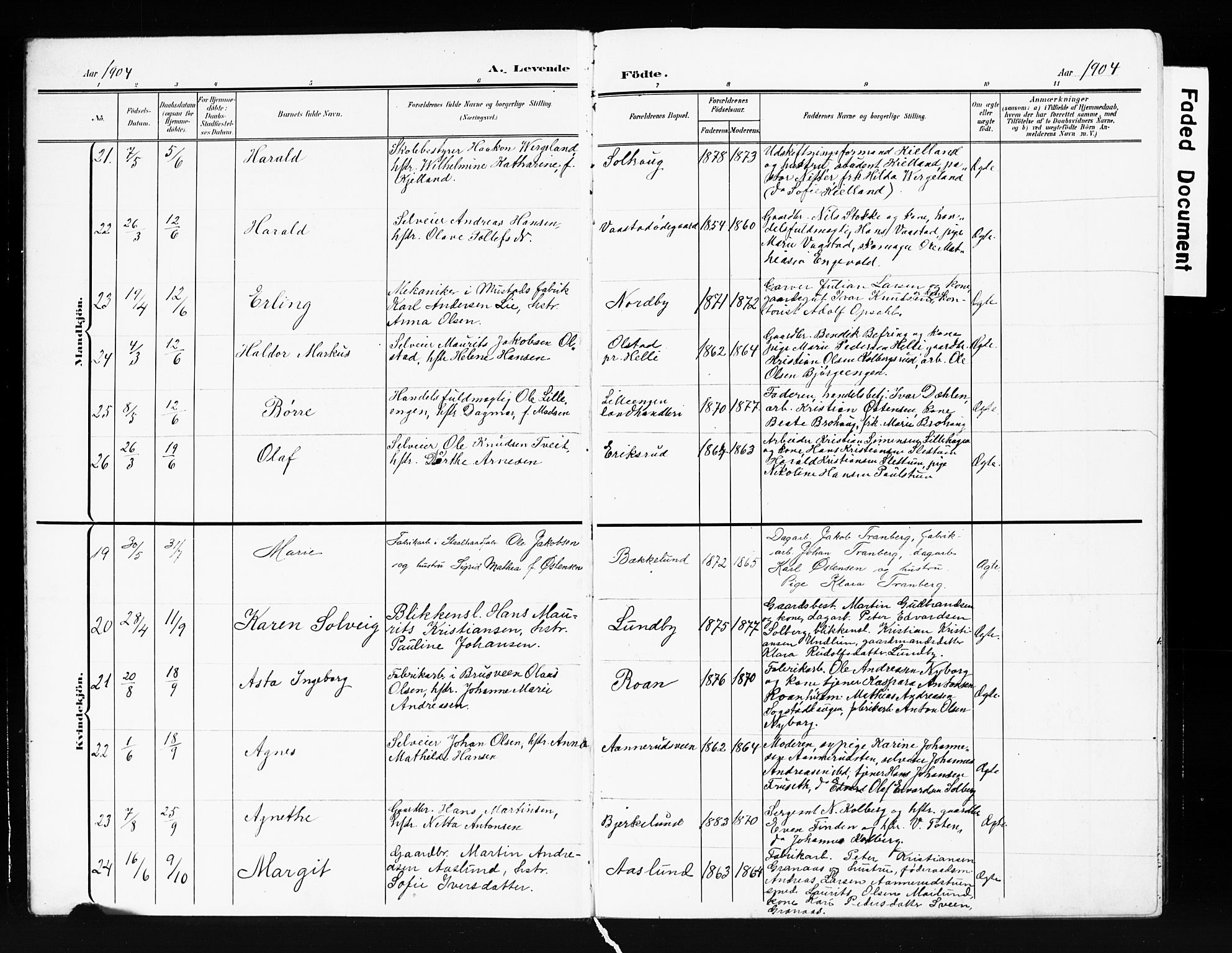 Vardal prestekontor, AV/SAH-PREST-100/H/Ha/Hab/L0013: Parish register (copy) no. 13, 1904-1915